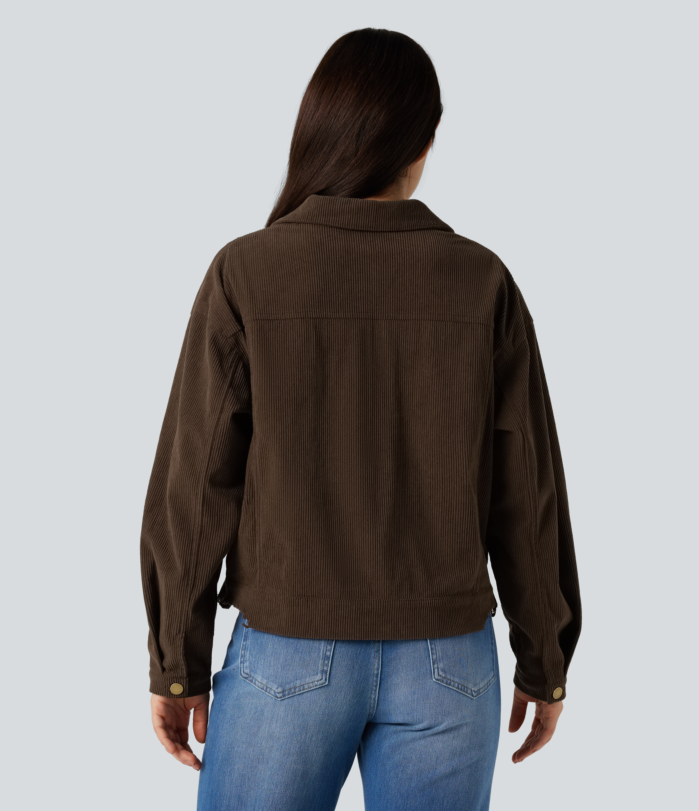 Flamewood Brown Long Sleeve Button Fly Corduroy Casual Shacket Jacket with Pockets / 2