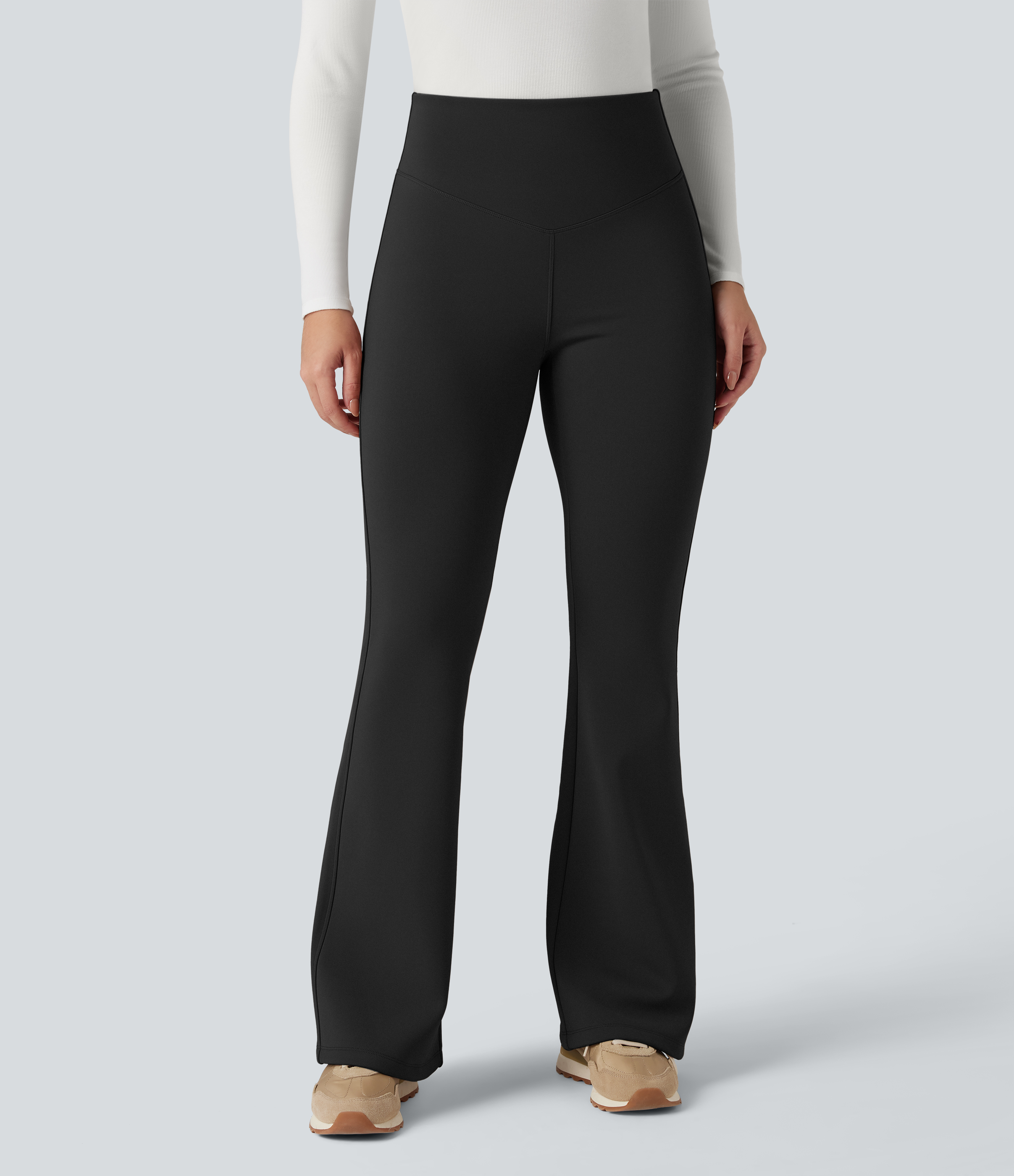 Halara High Waisted Fleece Yoga Flare Leggings  - Black - S(regular) gym leggings leggings with pockets leggings with butt lift