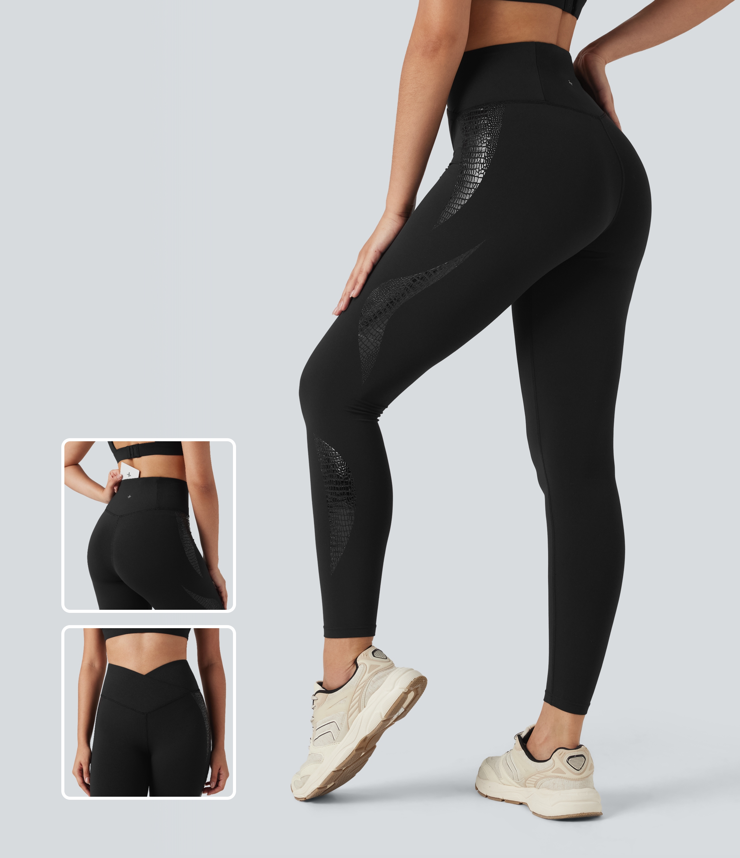 Schwarz SoftlyZero™ - Skinny 7/8-Yoga-Leggings mit hohem Crossover-Bund und Bundtasche - UPF50+ / 2