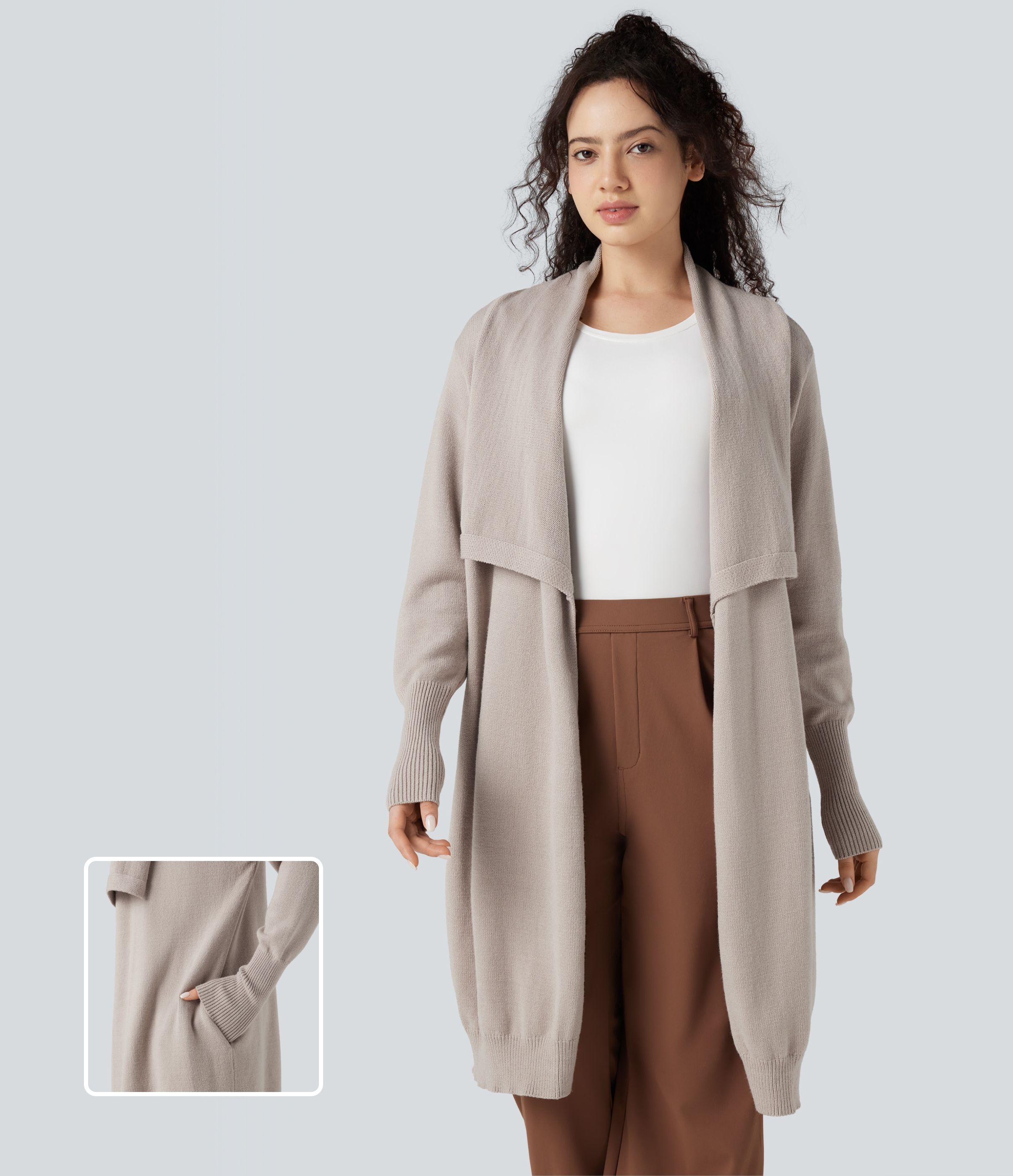 Lapel Long Sleeve Longline Work Cardigan with Pockets