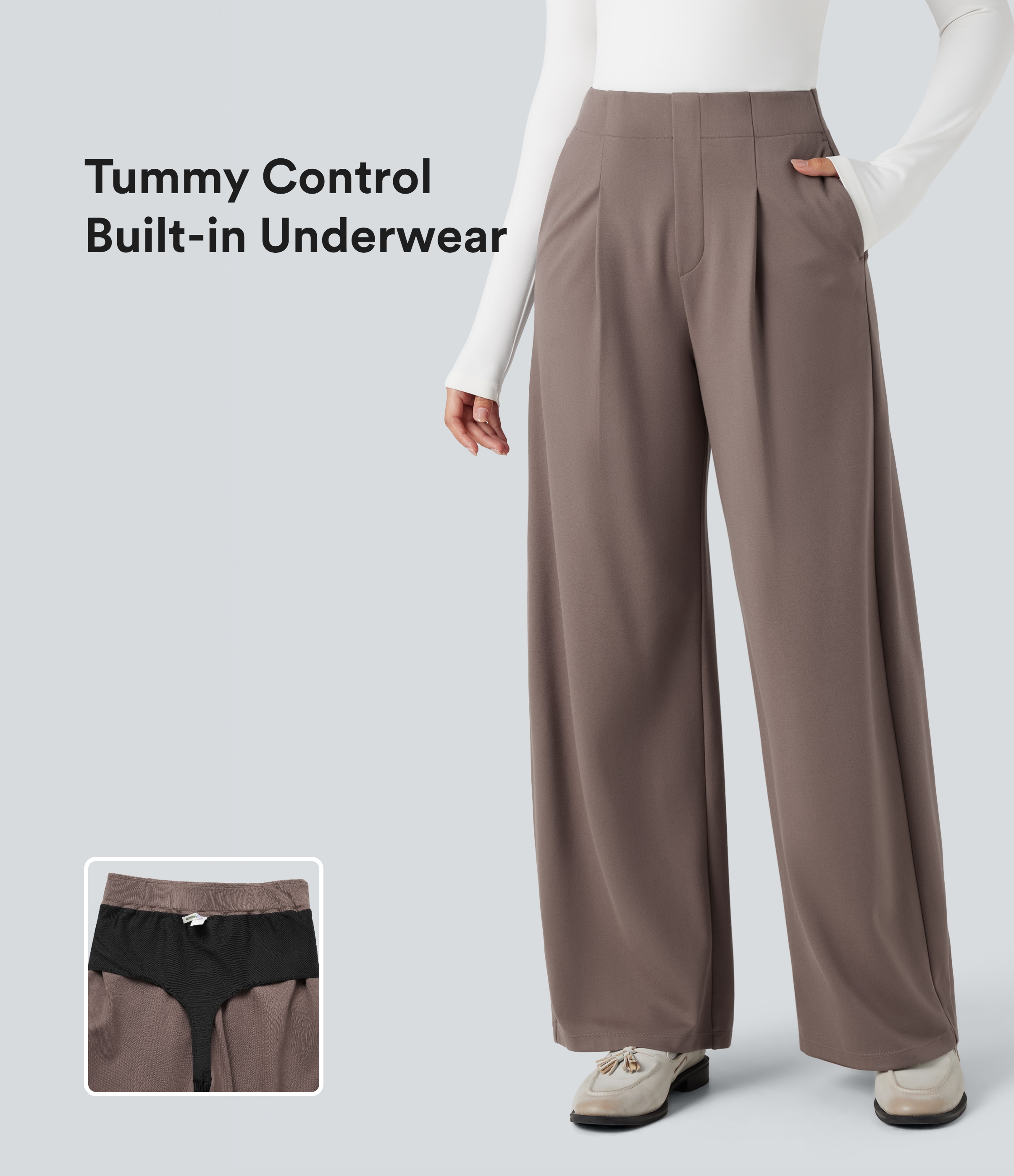 Halara Flex™ Barrel-Leg-Arbeits-Hose mit hohem Bund, Seitentaschen, Bauchkontrolle und eingearbeiteter Unterwäsche