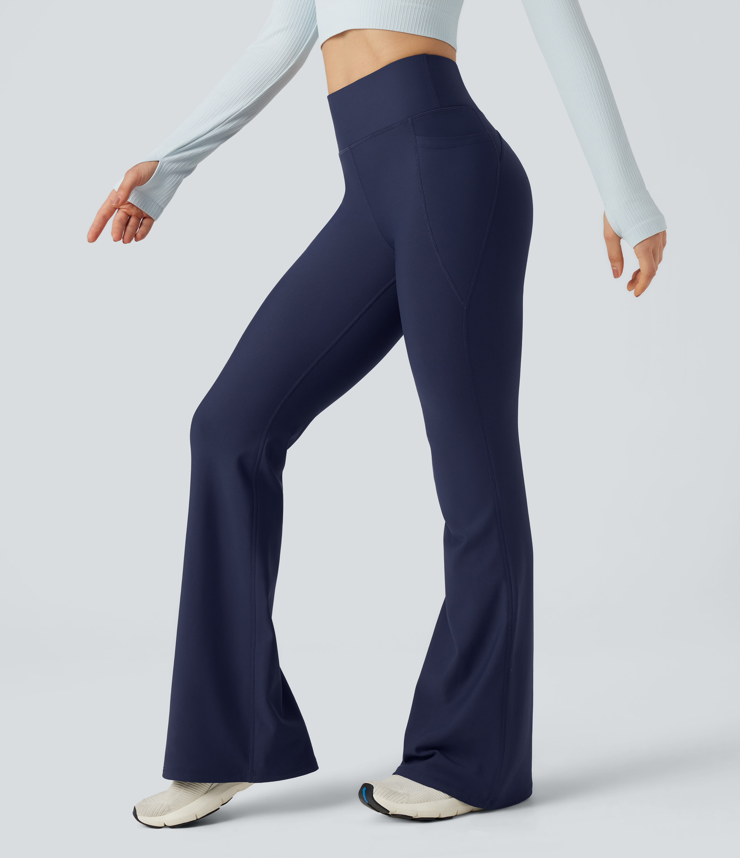 High Waisted Scrunch Fleece Yoga Flare Leggings with Pockets