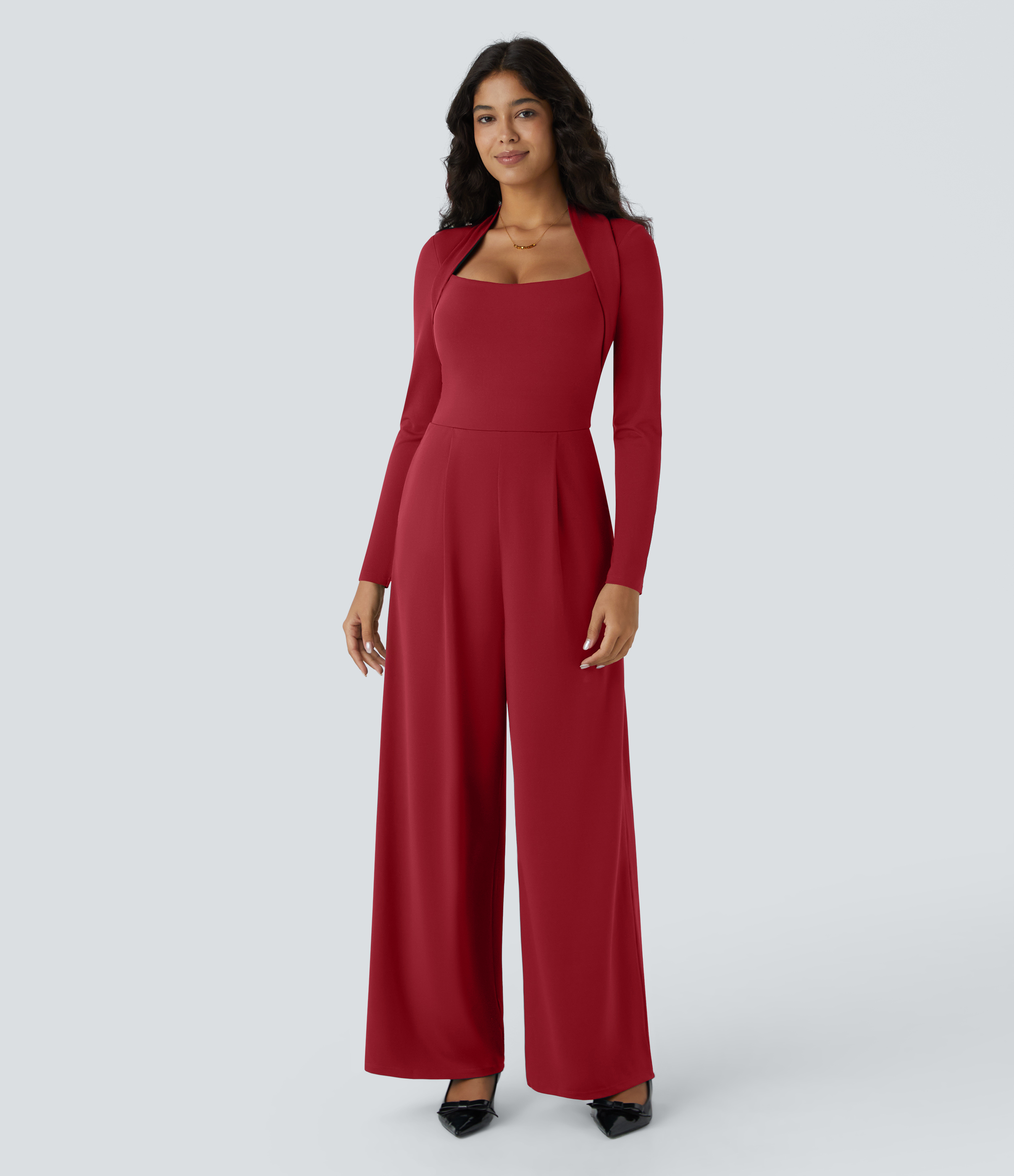 Long Sleeve Pocket Wide Leg Jumpsuit-Easy Peezy