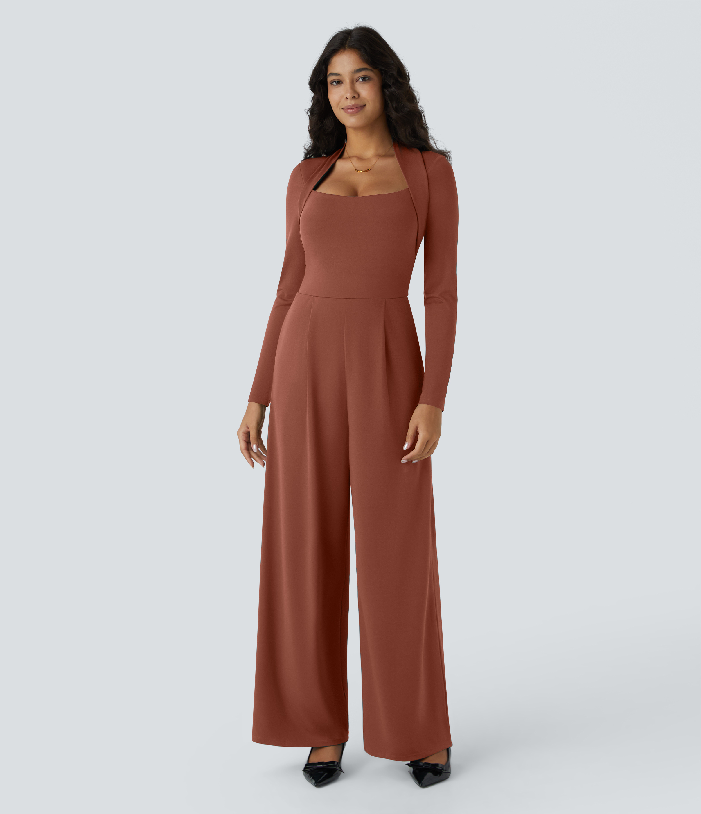 Long Sleeve Pocket Wide Leg Jumpsuit-Easy Peezy