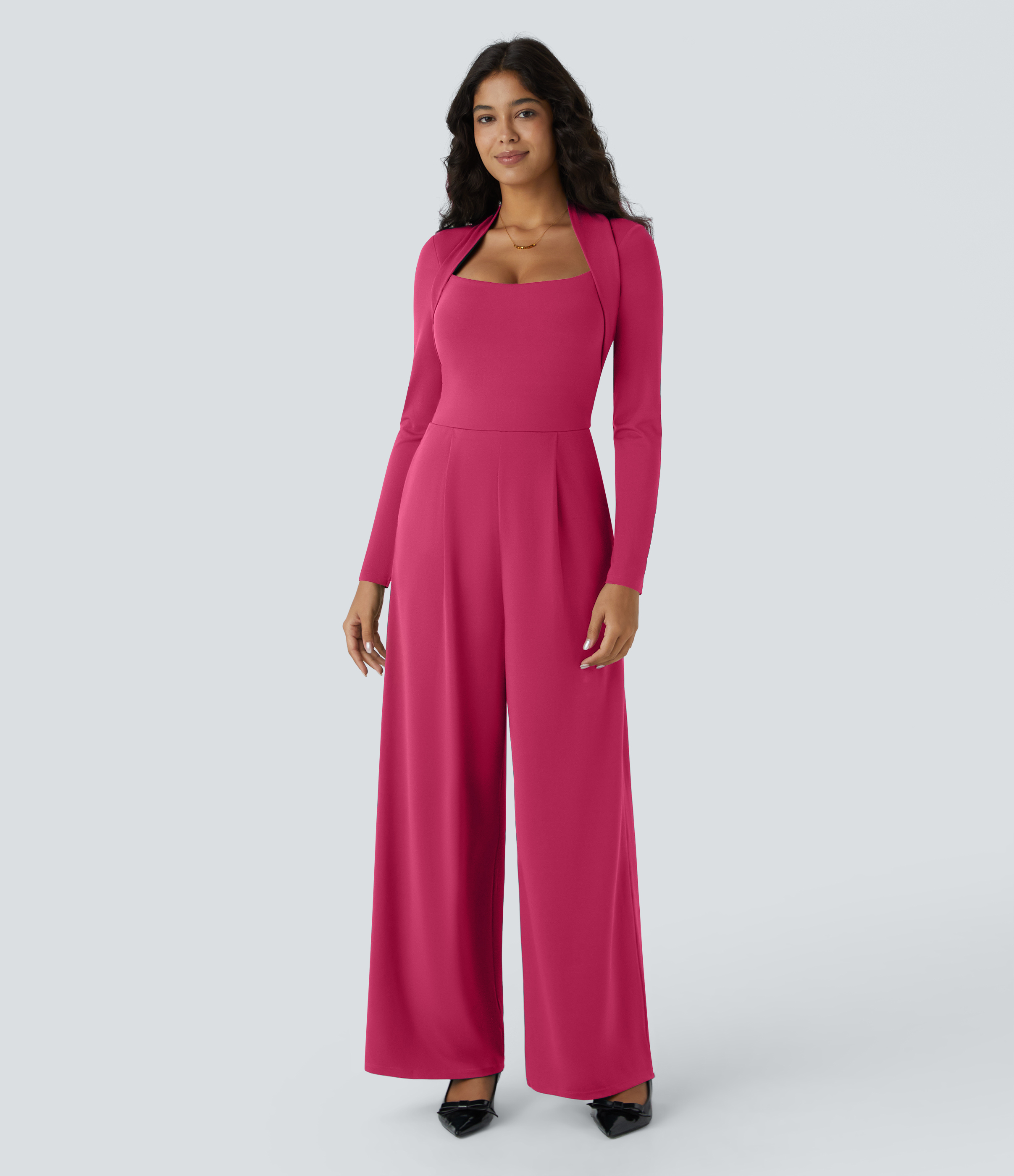Long Sleeve Pocket Wide Leg Jumpsuit-Easy Peezy