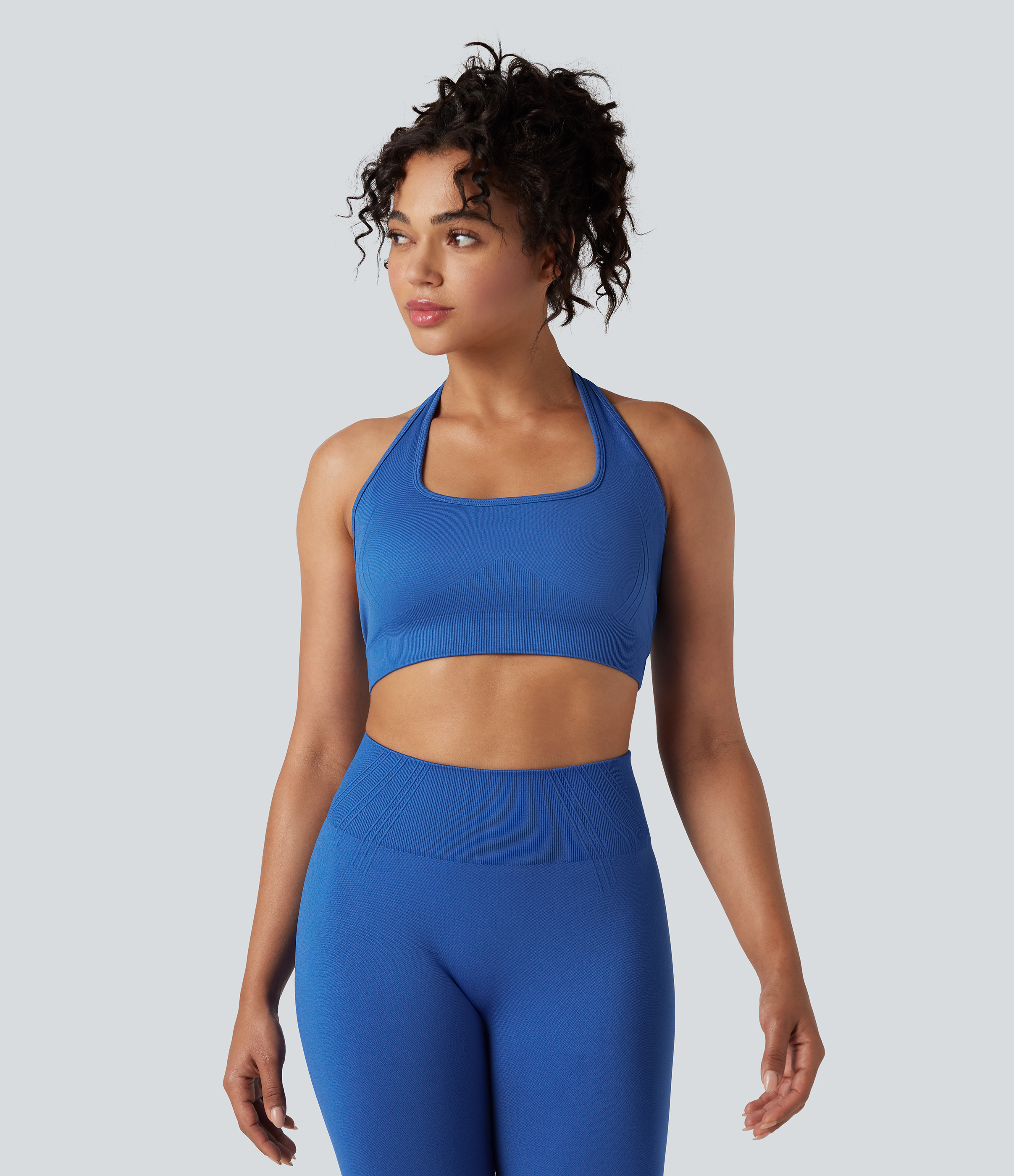Strong Blue OneForm Seamless Flow Low Support Halter Yoga Sports Bra / 2