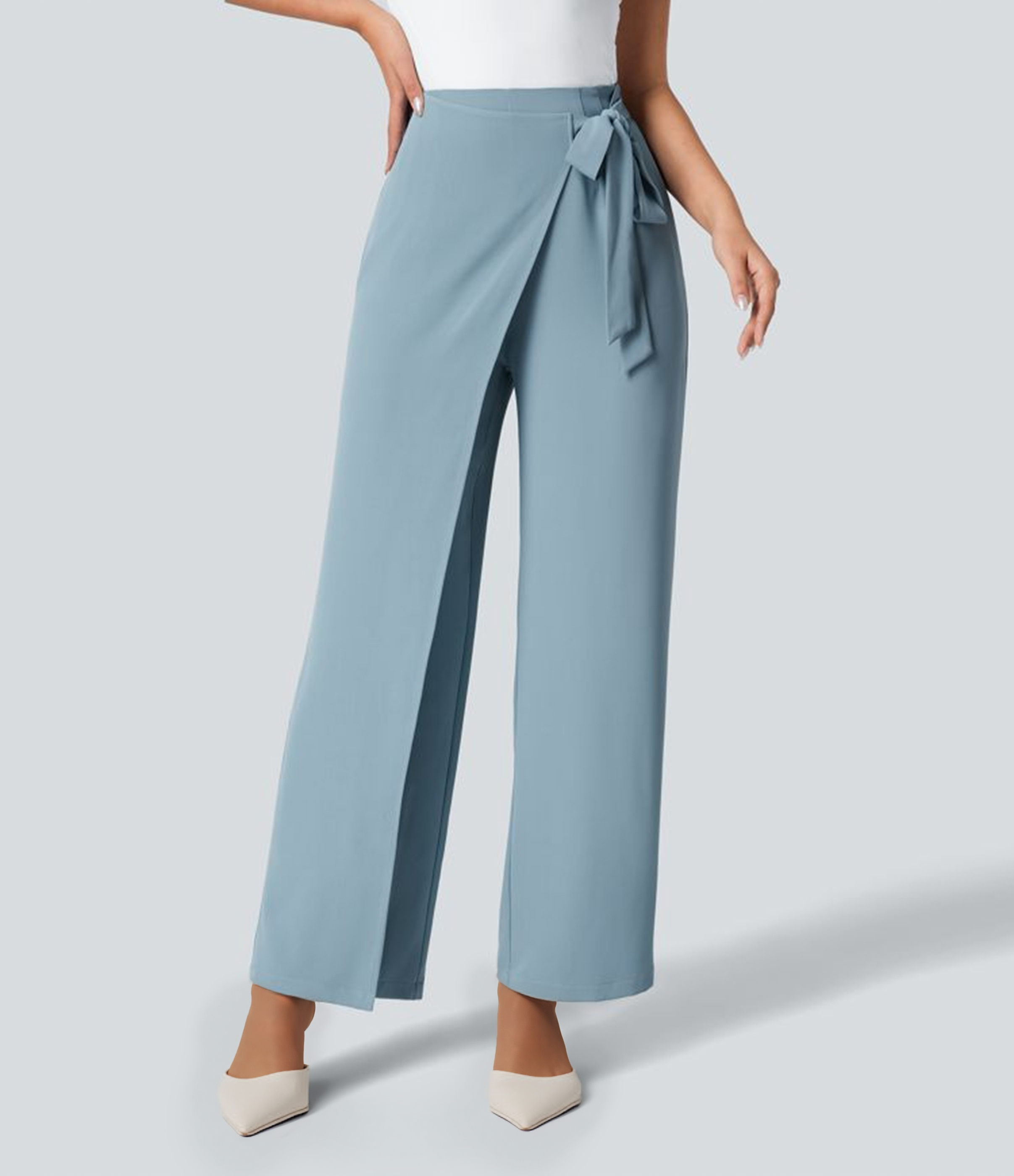  Women’s High Waisted Tie Side Wide Leg Work Pants - Halara 