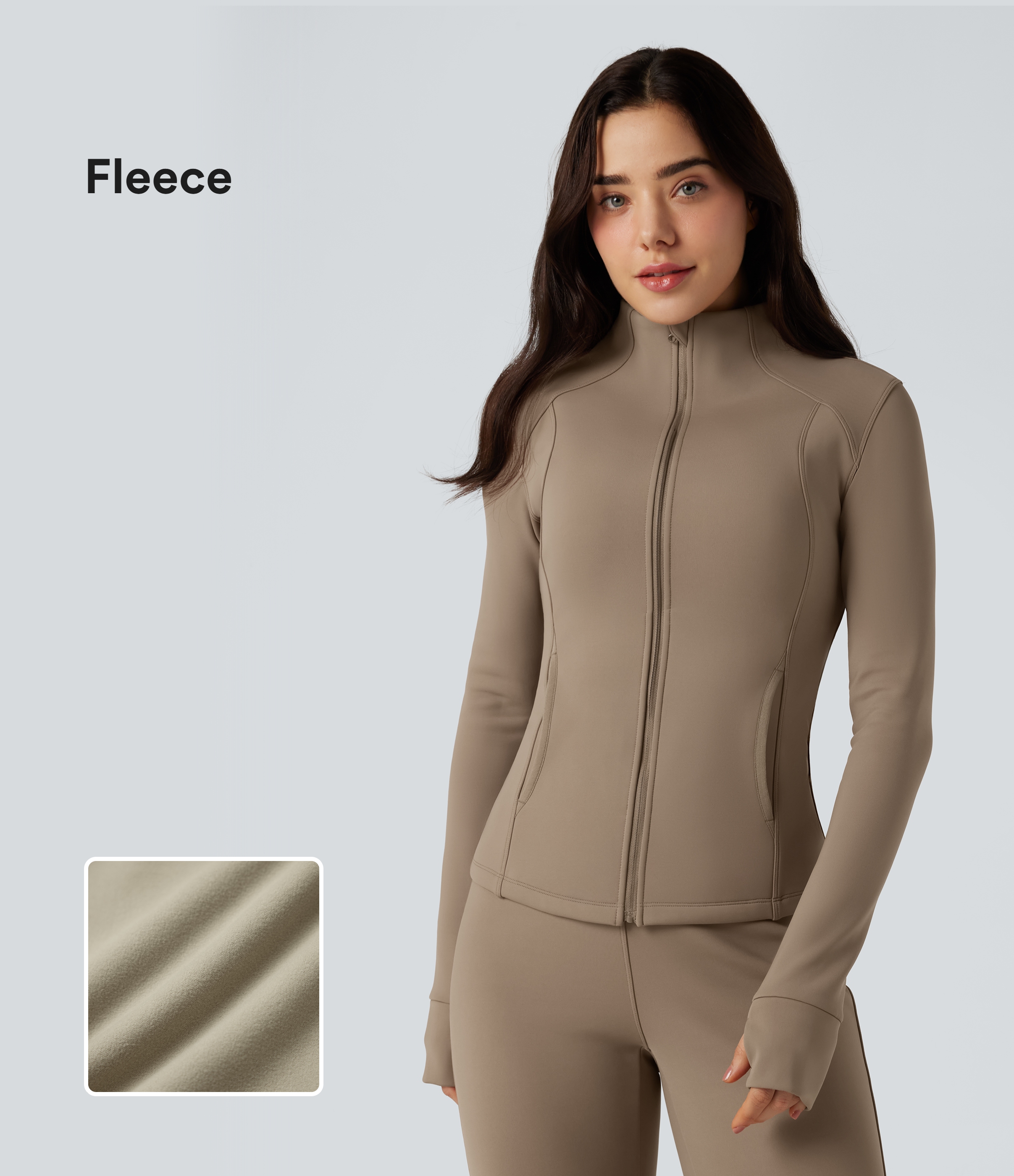 Long Sleeve Thumb Hole Fleece Workout Jacket with Pockets