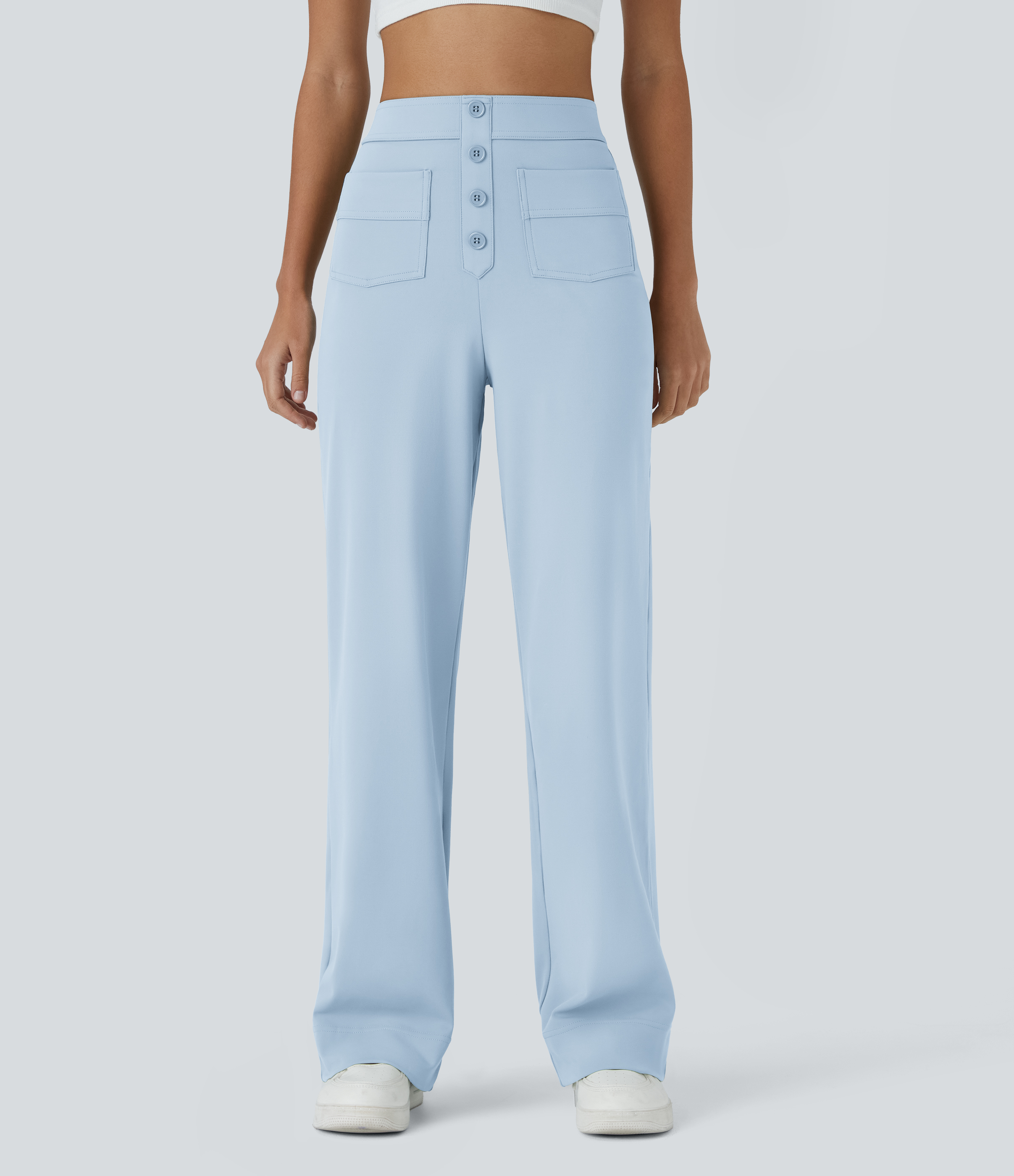 Hohe Taille Knopf Mehrere Taschen Gerade Bein Lässige Hose