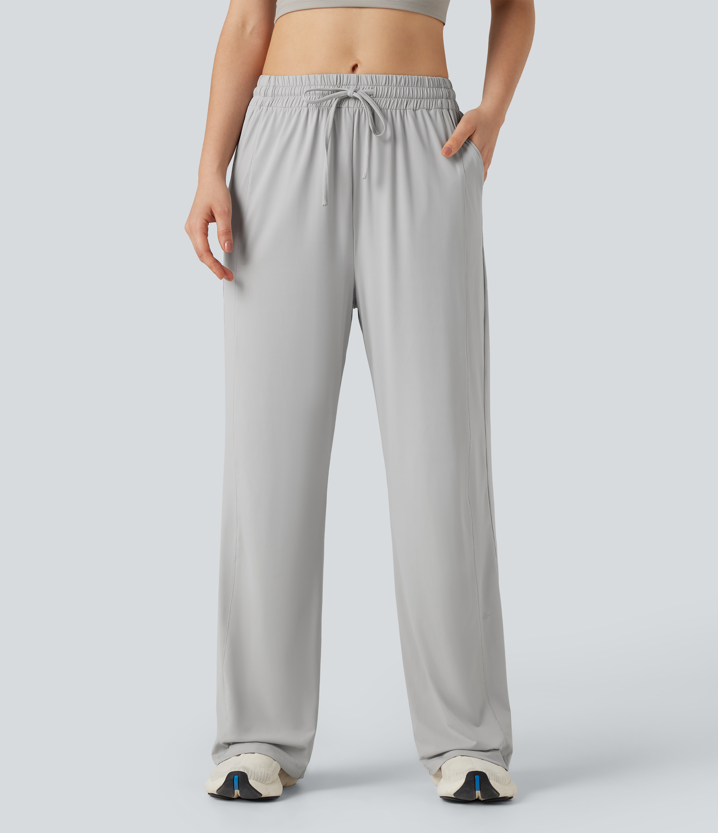Mid Rise Drawstring Cool Touch Hiking Baggy Pants with Pockets-UPF50+
