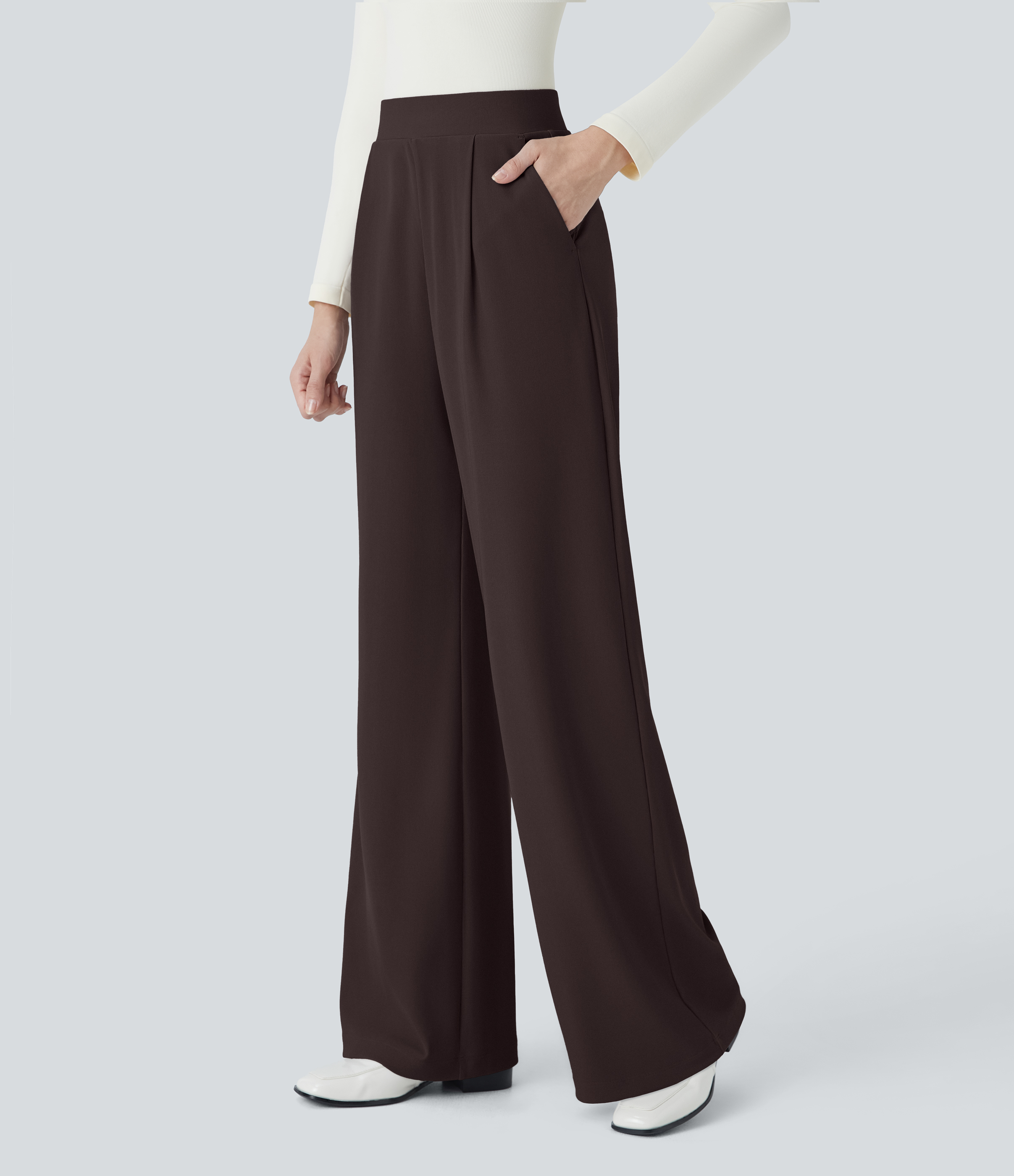 Pantalón Halara Flex™ oficina tiro alto control abdomen adelgazan tiro bolsillo lateral pierna ancha micro gofre