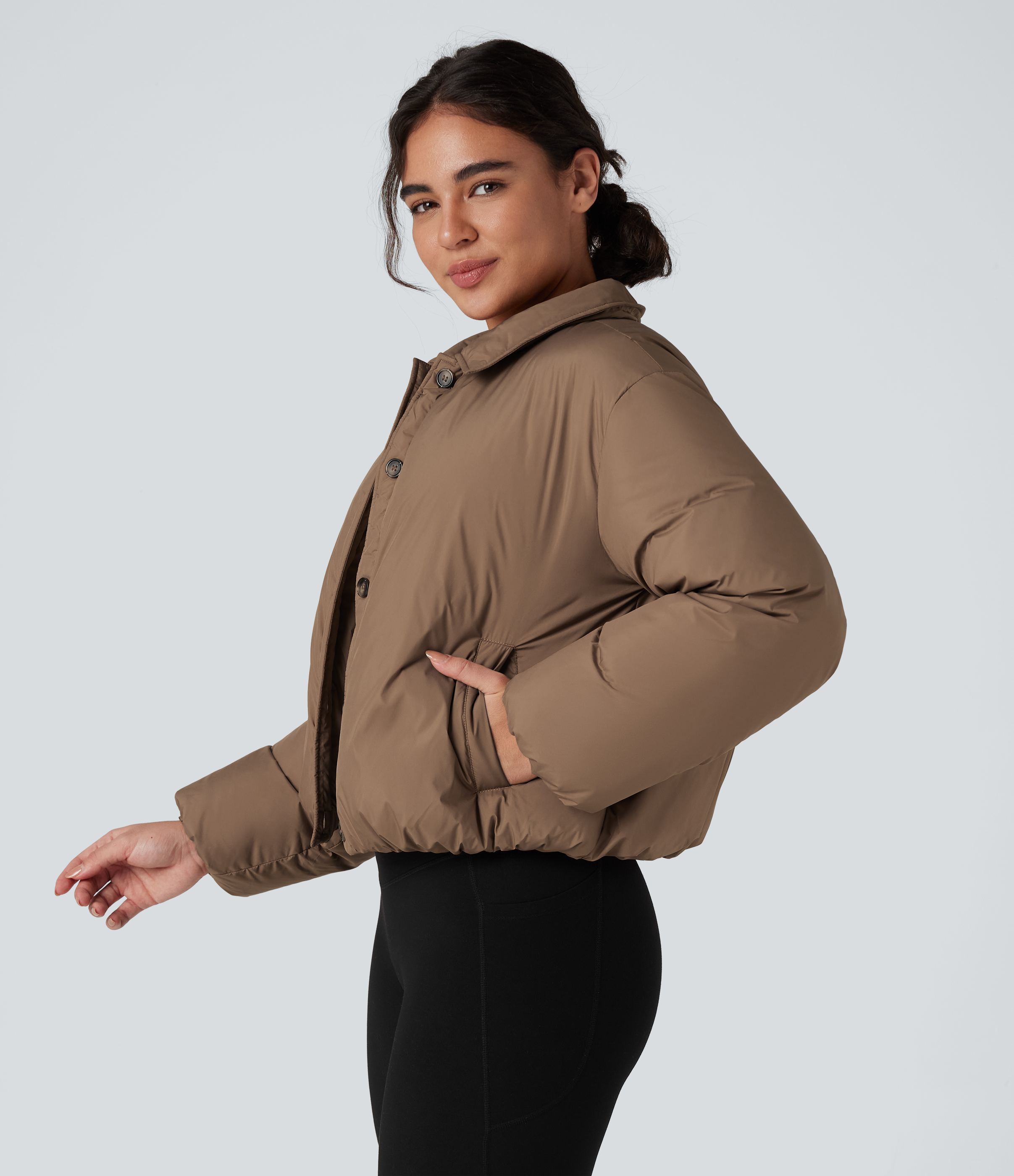 Doudoune col chemise manches longues avec boutons et poches