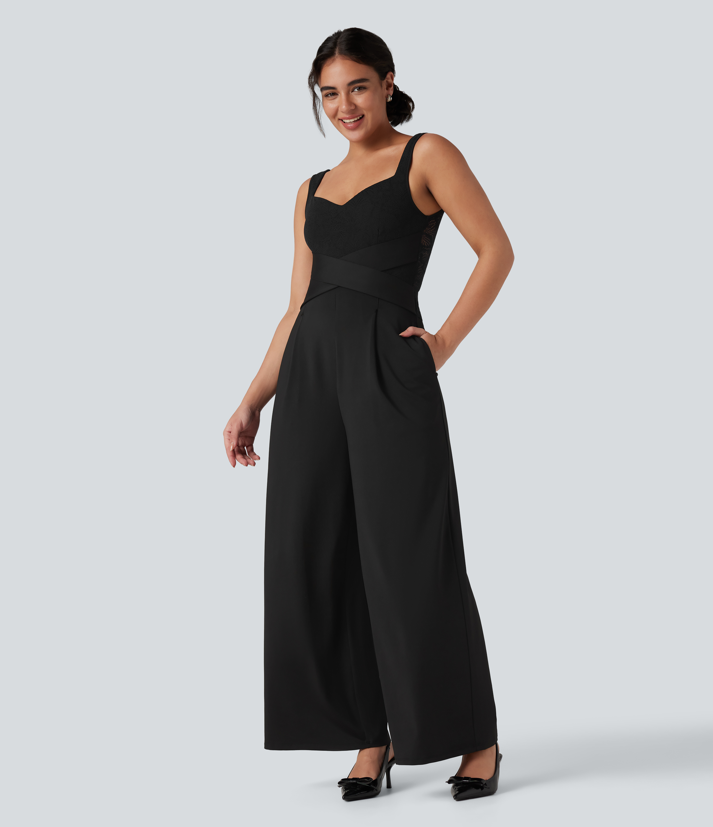 Sleeveless Contrast Lace Bridesmaid And Wedding Guest Jumpsuit with Pockets-Easy Peezy