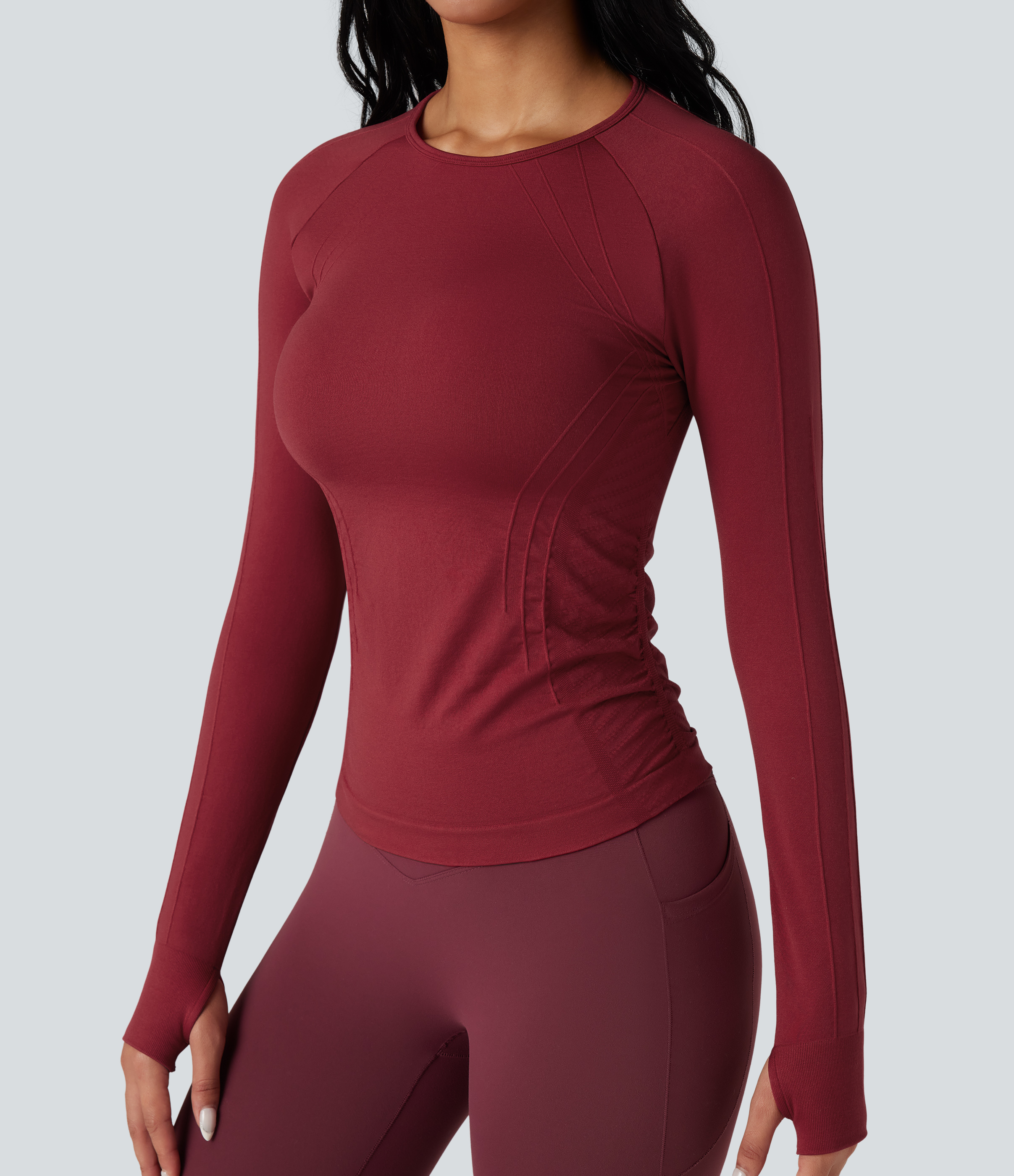 OneForm Seamless Flow Round Neck Long Sleeve Thumb Hole Yoga Sports Top