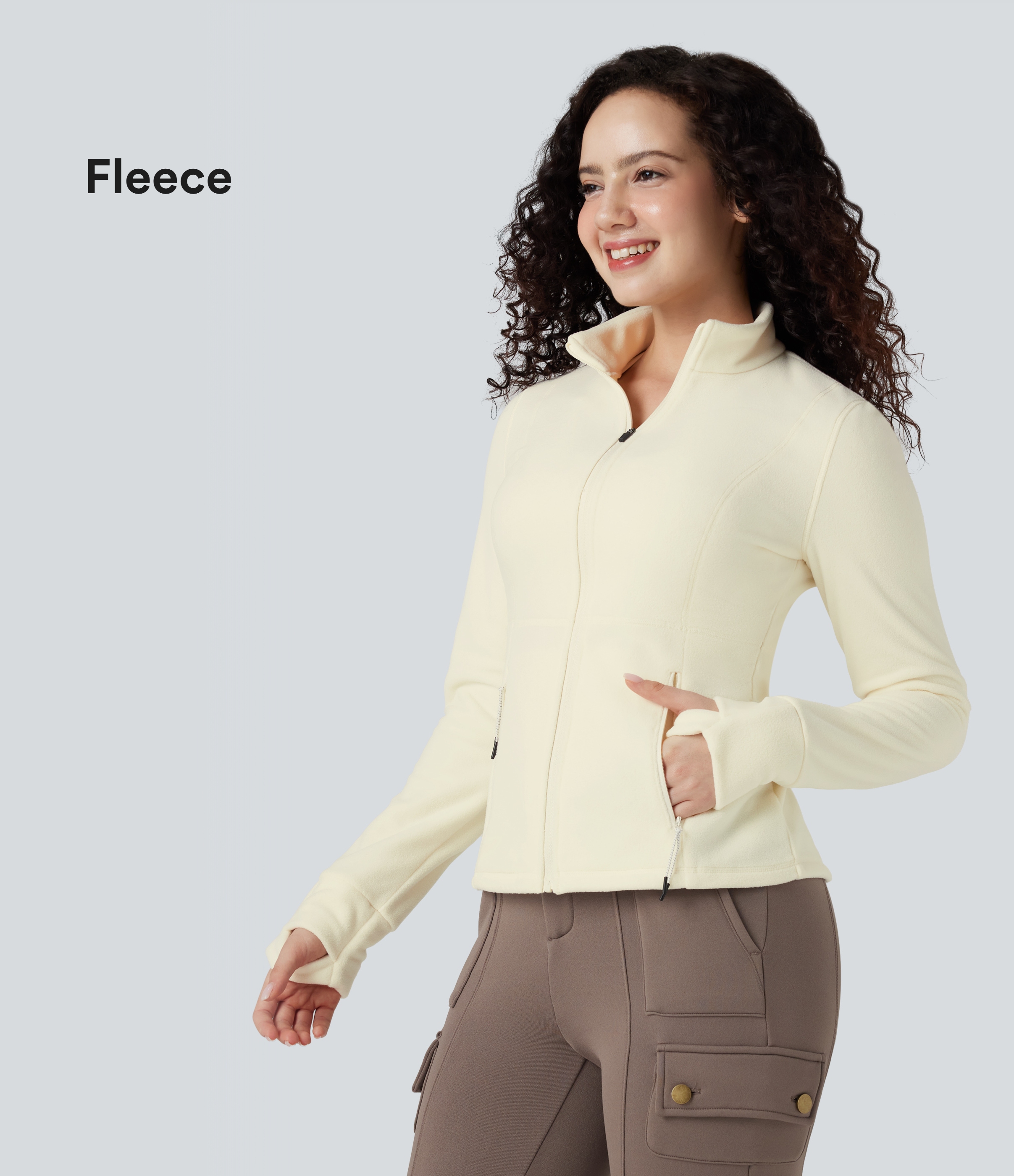 Stand Collar Long Sleeve Thumb Hole Hiking Jacket with Pockets