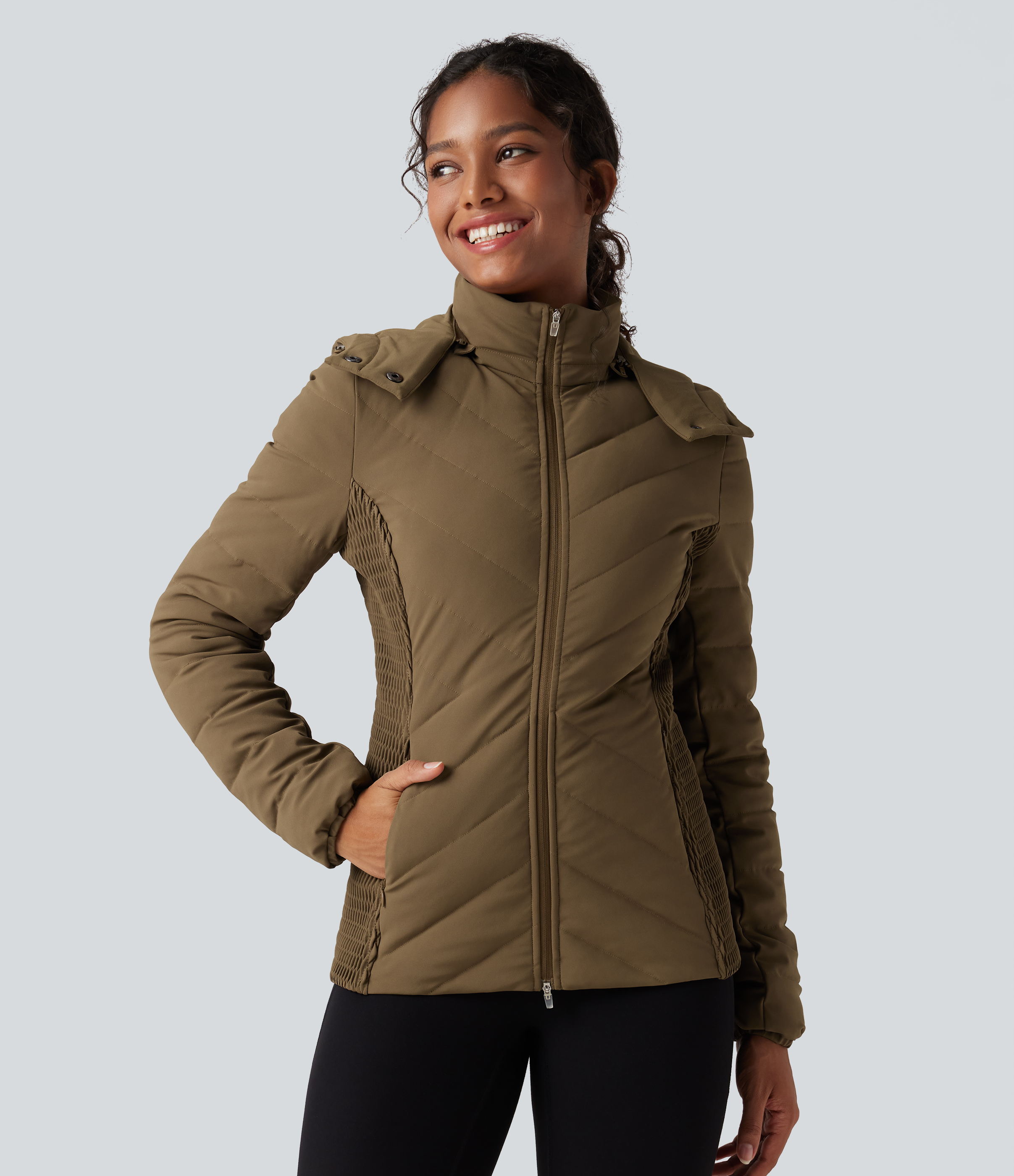 ジョガボーラ　PADDED WARMER JACKET PuffFlex Removable Hood Shirred Casual Padded Jacket with Pockets