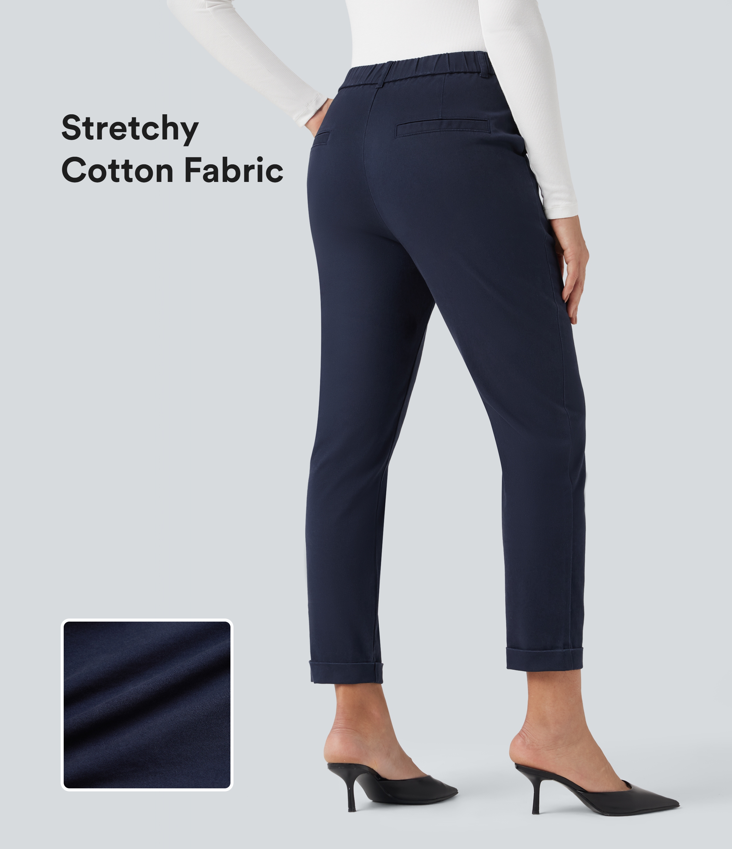 Lässige 7/8-Chino-Hose aus Baumwolle mit mittelhohem Bund und Seitentaschen