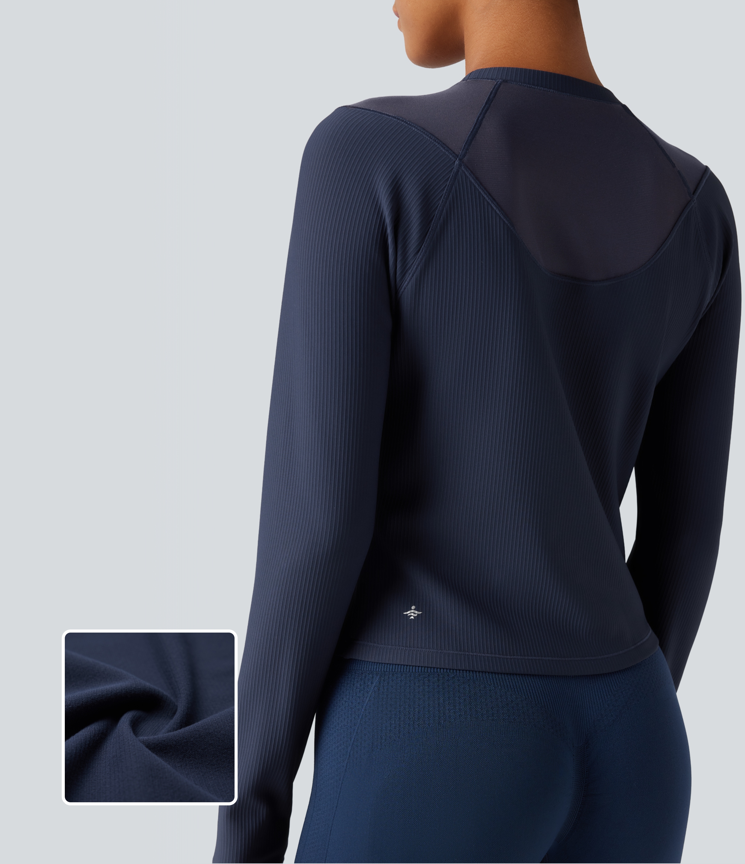 Round Neck Reglan Long Sleeve Contrast Mesh Yoga Sports Top