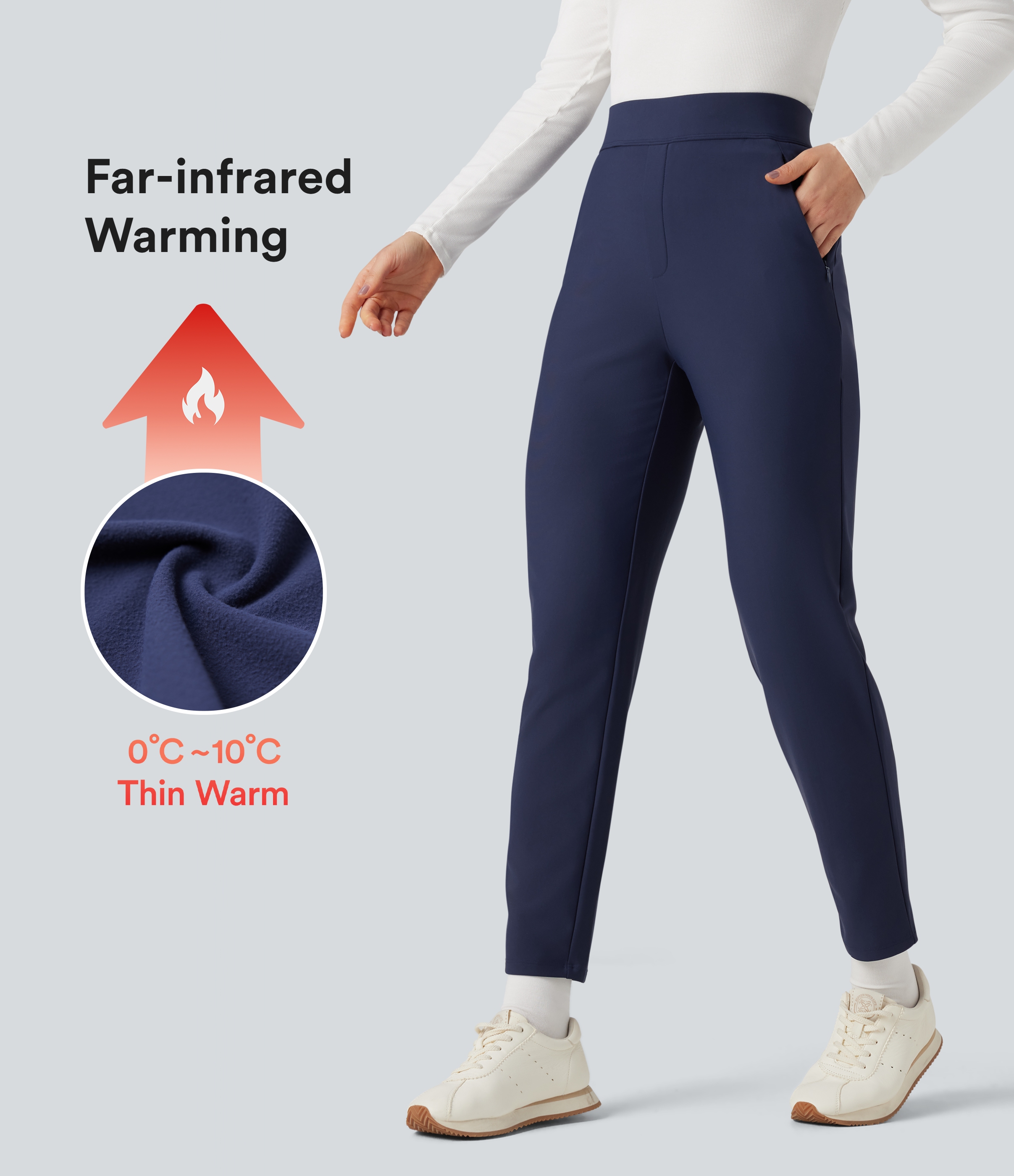 High Waisted Fleece Workout Tapered Pants with Pockets