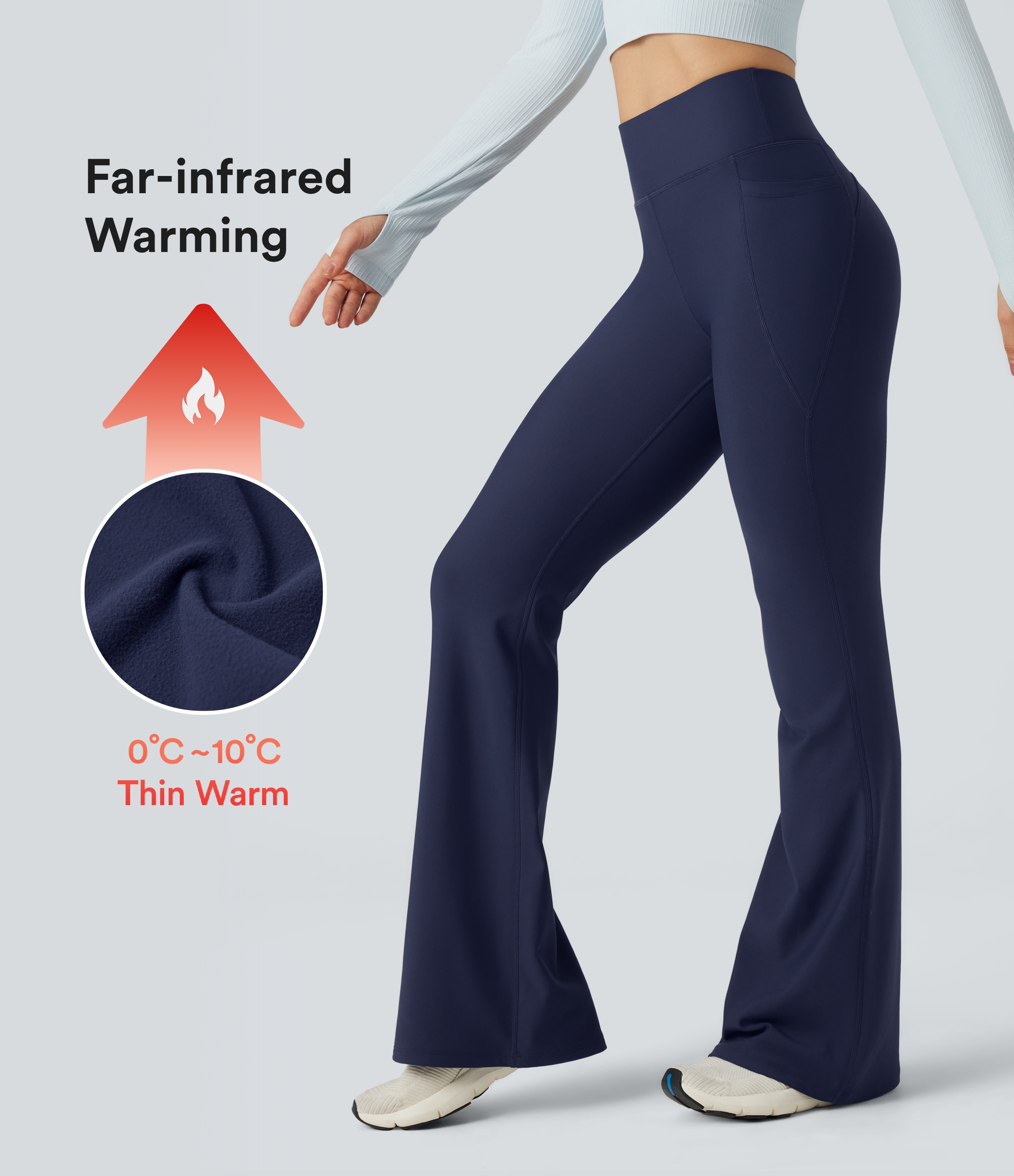 High Waisted Scrunch Fleece Yoga Flare Leggings with Pockets