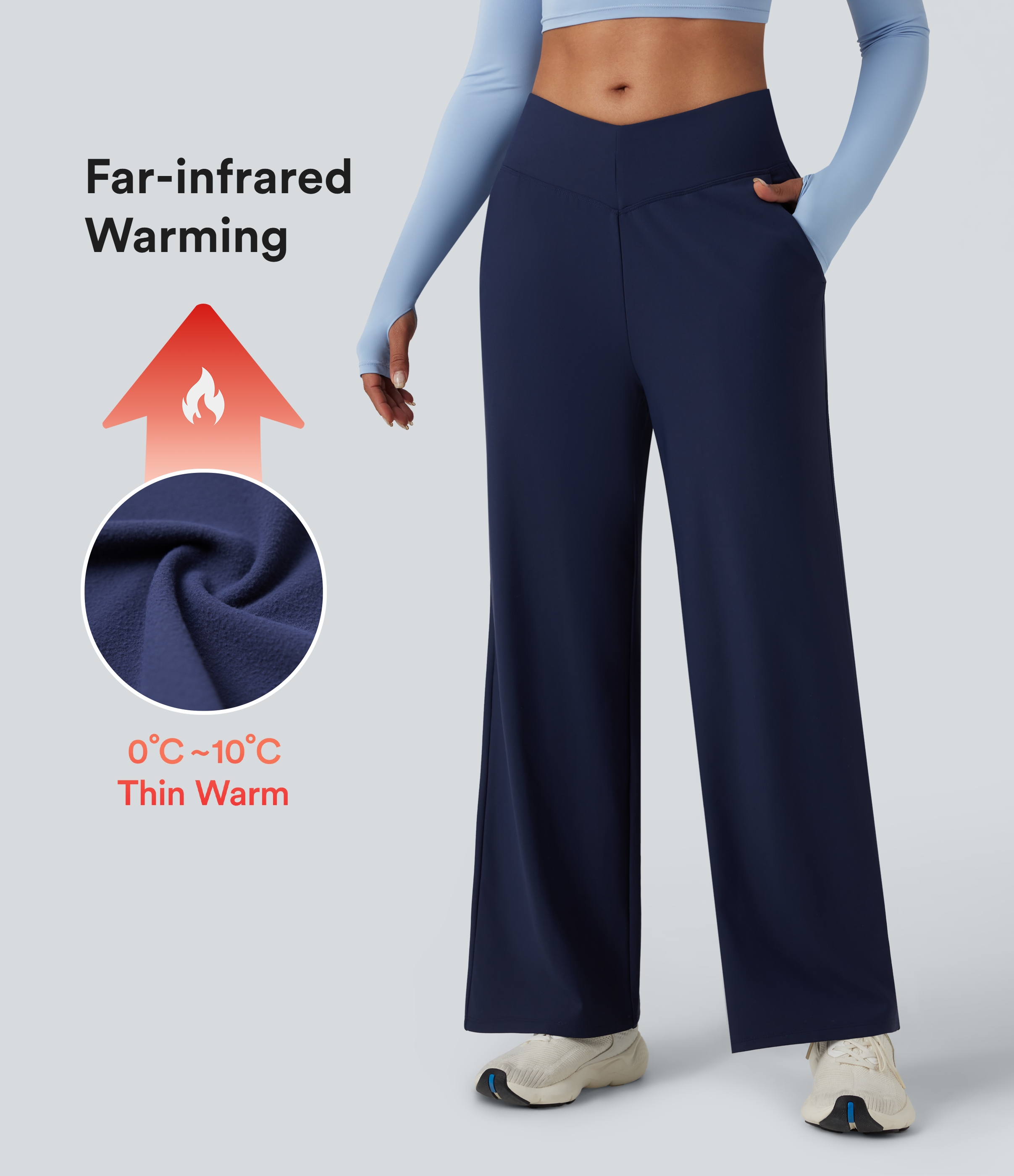 Pantalon de yoga ample thermique en polaire, dos en V, taille haute, avec poches