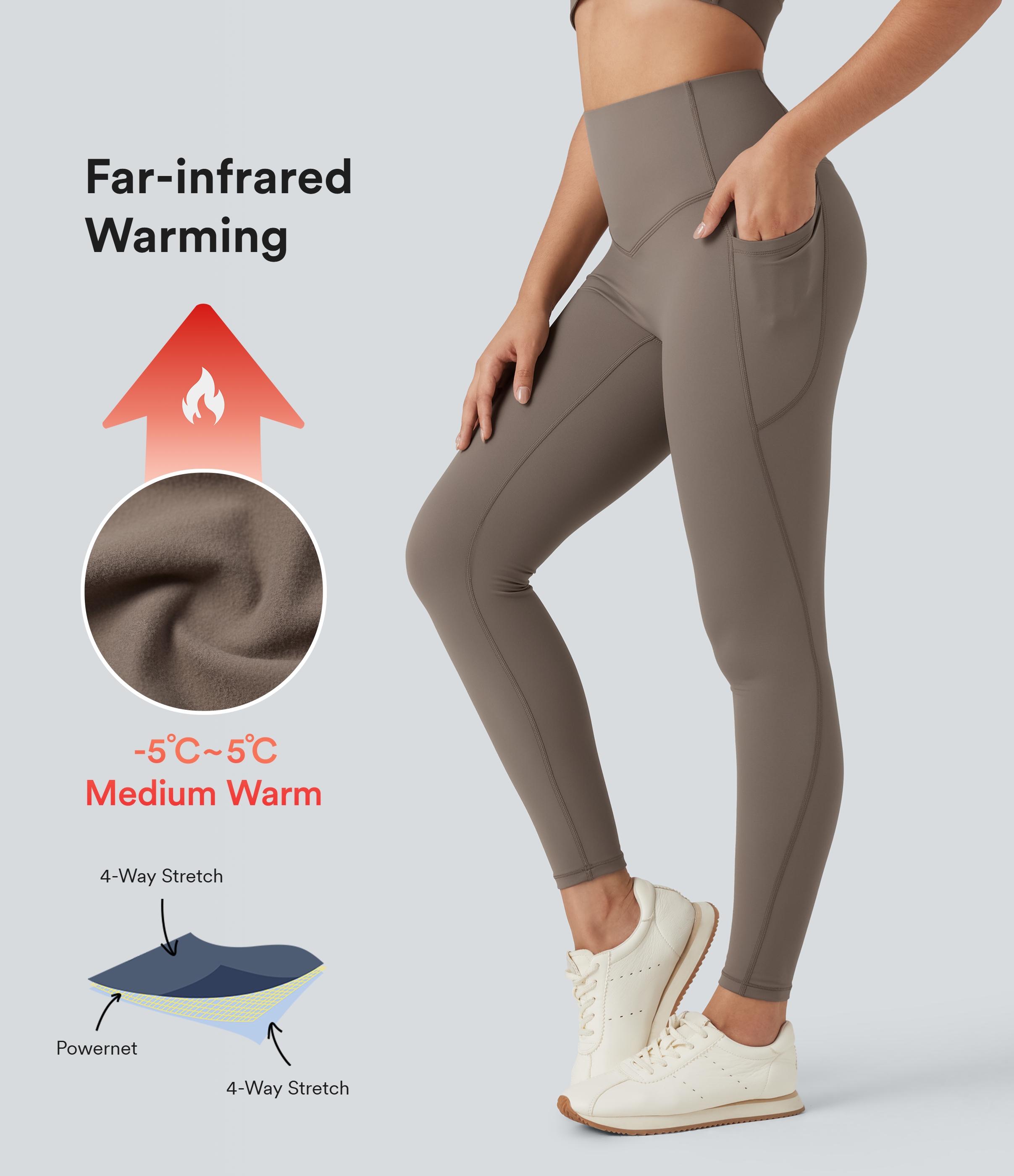 Halara Ultrasculpt™ Heat - Yoga-Leggings mit hohem Bund, Seitentaschen, Fleecefutter und Bauchkontrolle