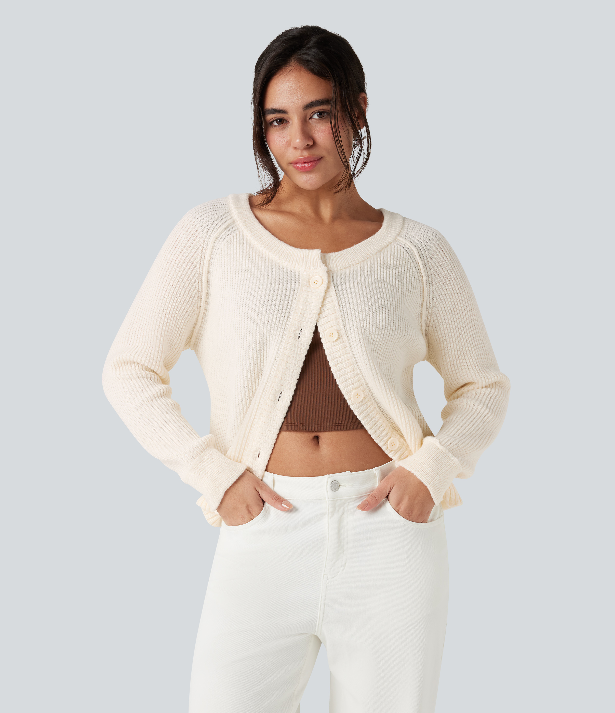 Round Neck Long Sleeve Casual Cardigan