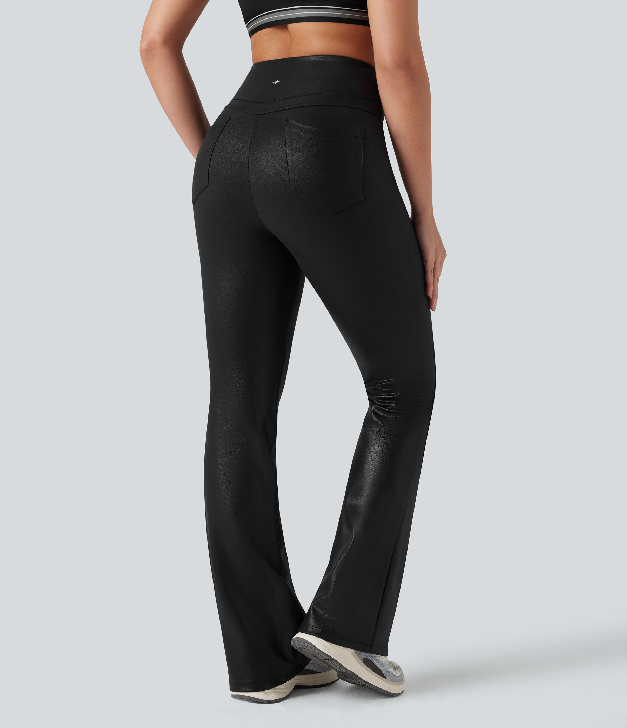 Halara Ultrasculpt™ Faux Leather Shine High Waisted Tummy Control Yoga Leggings with Pockets