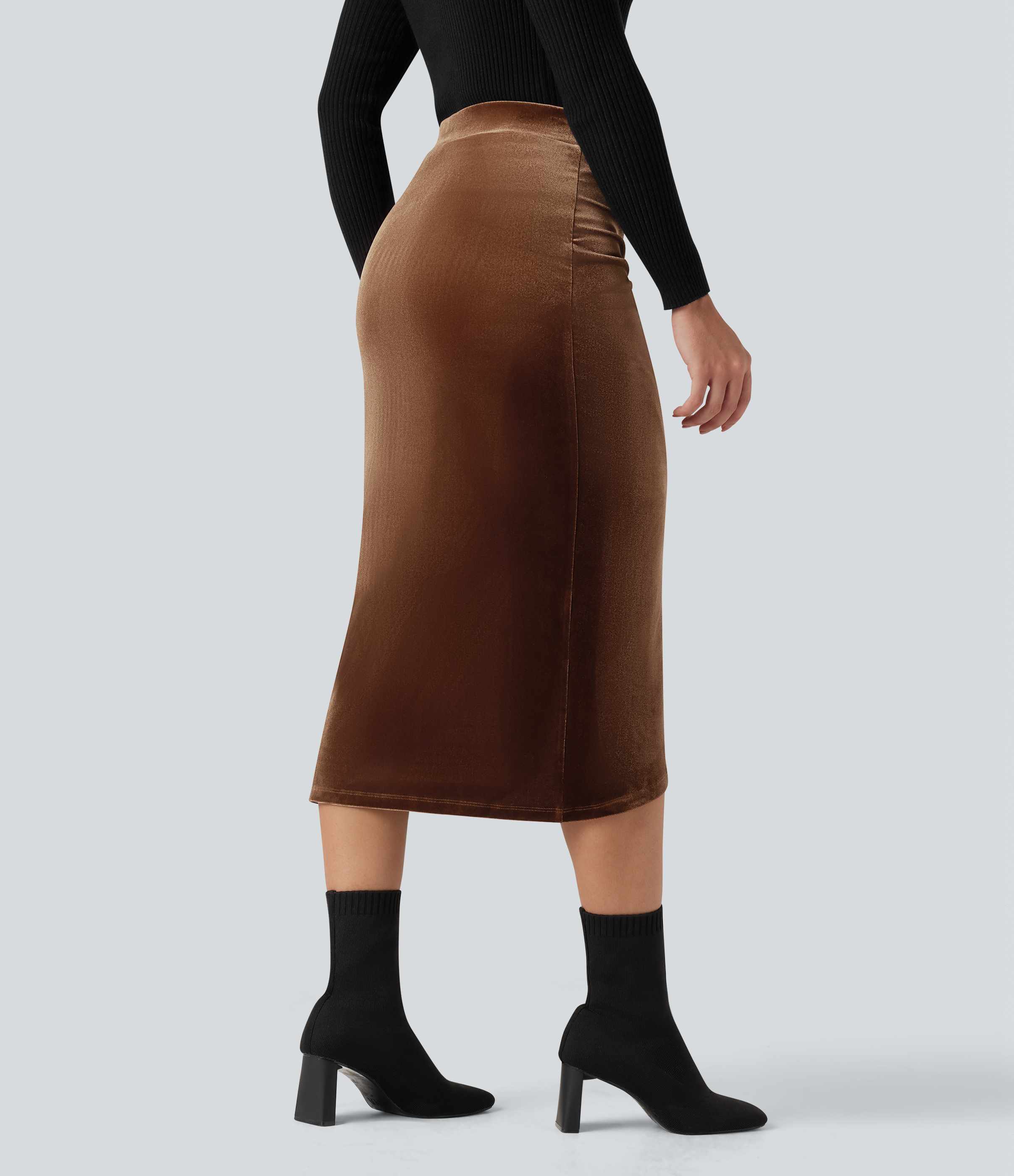 Potting Soil High Waisted Midi Velvet Casual Tulip Skirt / 2