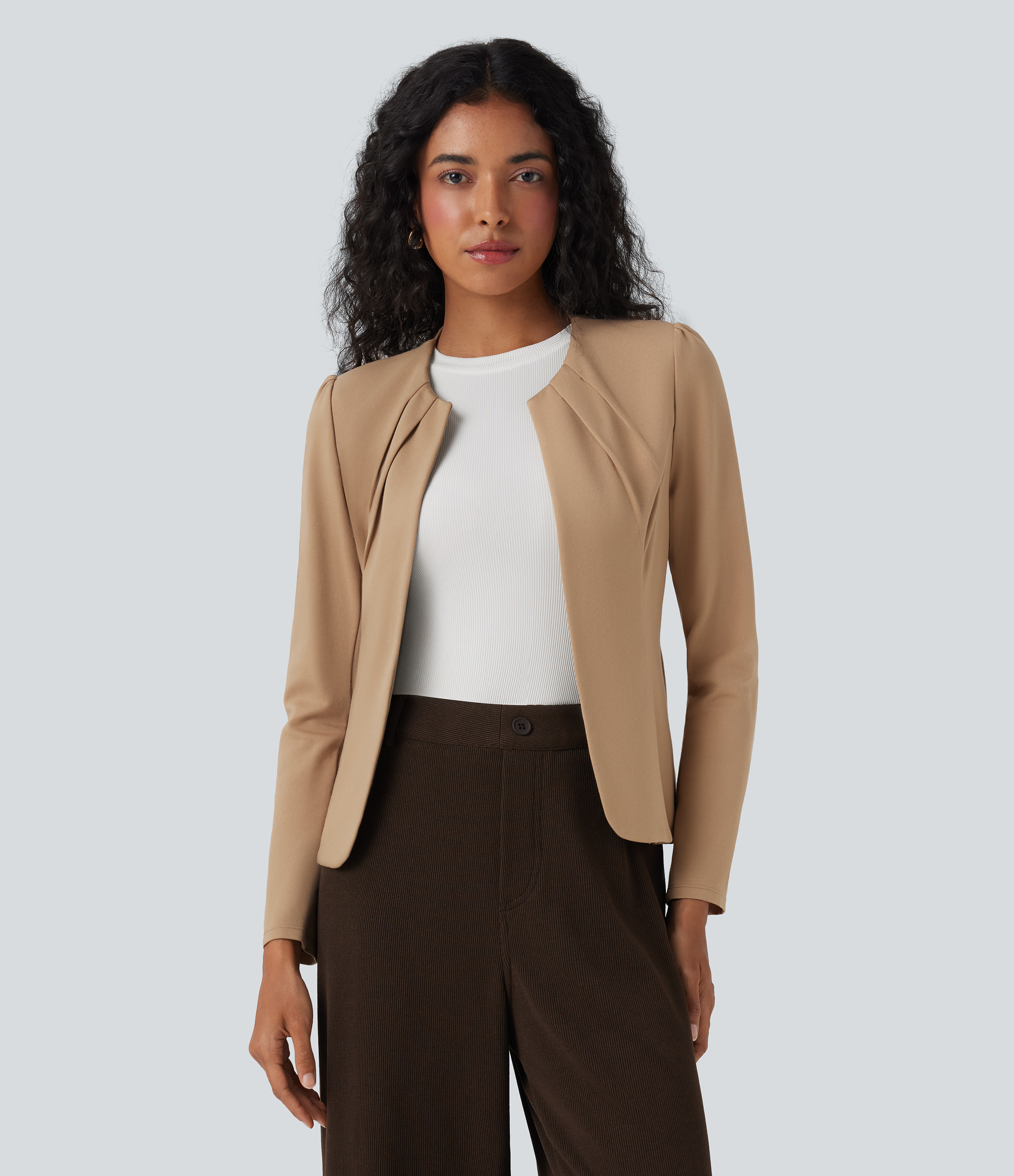 Round Neck Hook and Eye Work Blazer