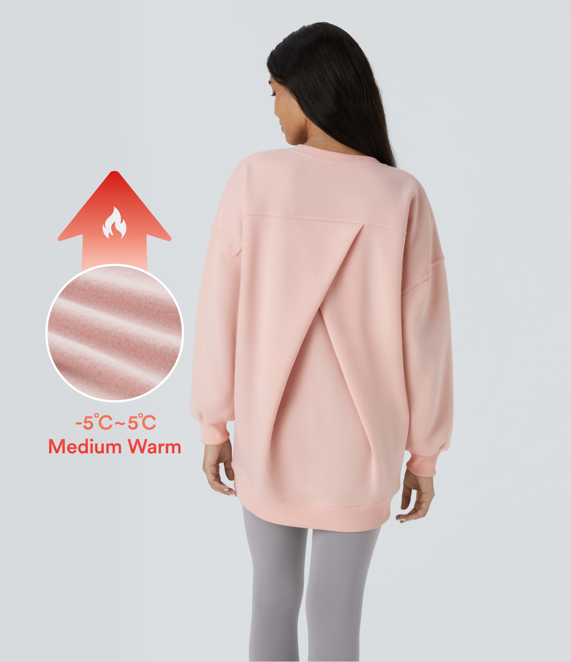 Round Neck Long Sleeve Pocket Oversize Fleece Casual Sweatshirt