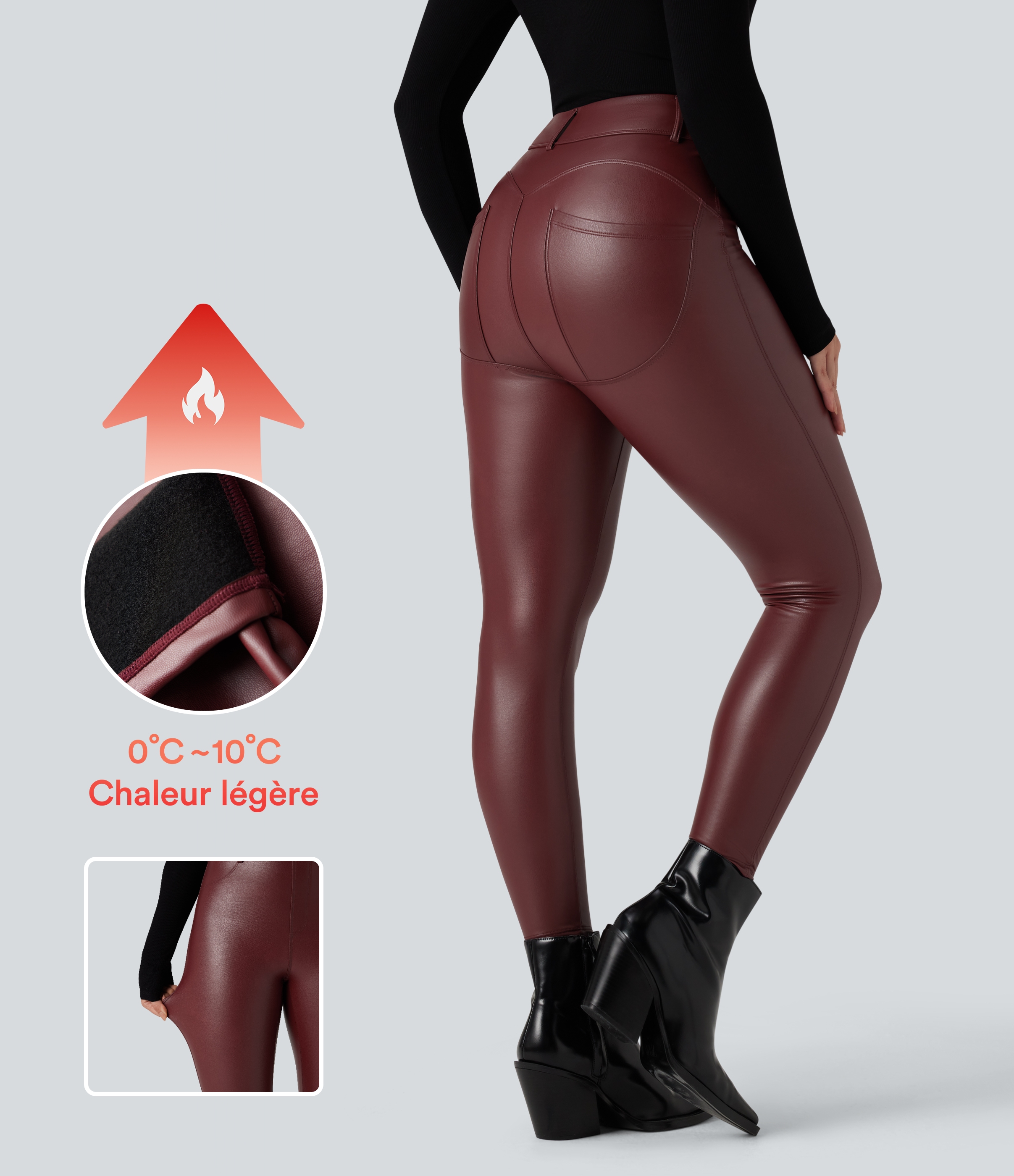 Pantalon polaire simili cuir extensible taille haute avec poches