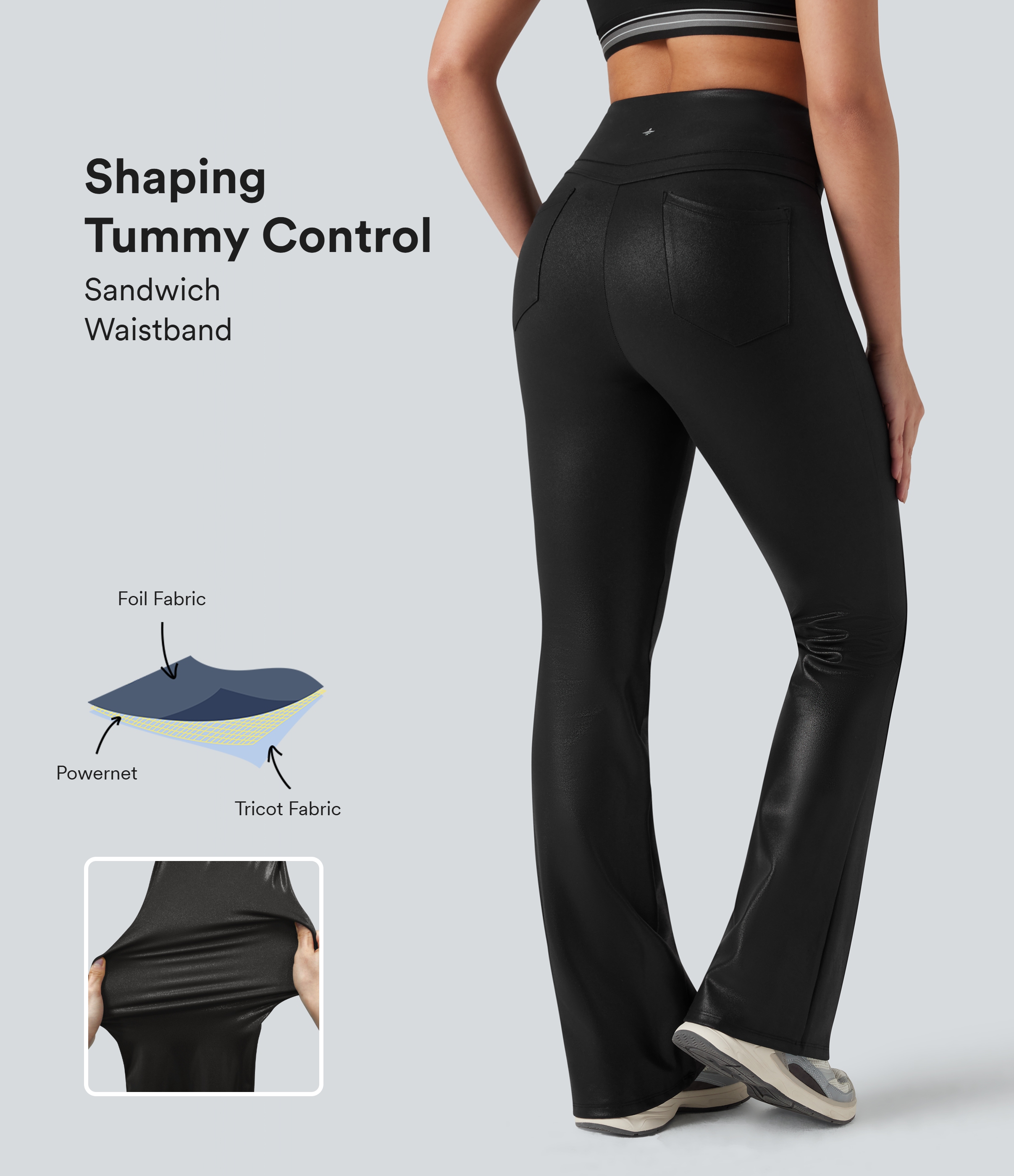 Halara Ultrasculpt™ Faux Leather Shine High Waisted Tummy Control Yoga Leggings with Pockets