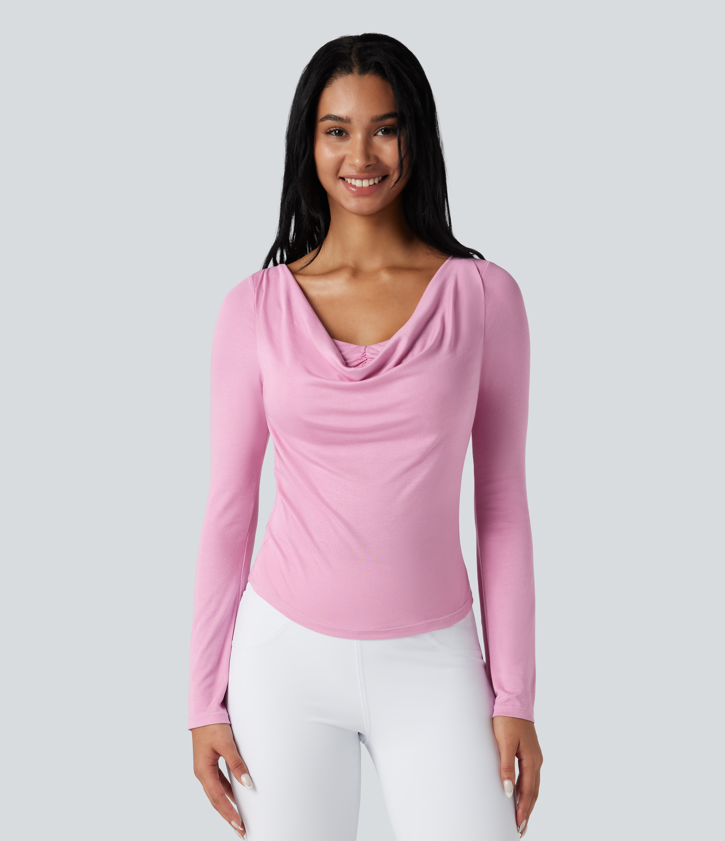 Ribbed Cowl Neck Long Sleeve Dance Sports Top
