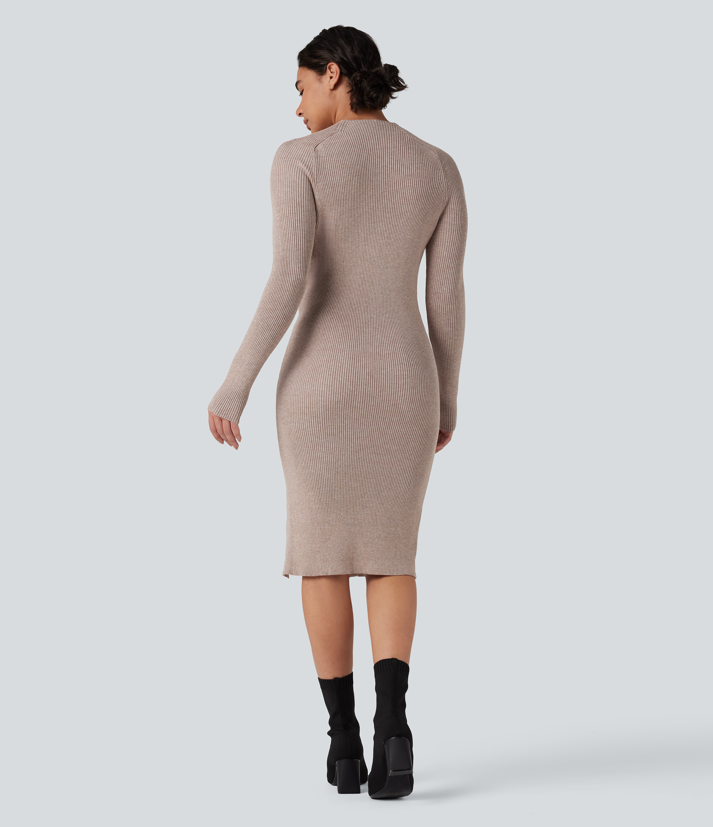 Adobe Rose Mock-neck Long Sleeve Split Hem Bodycon Midi Work Sweater Dress / 2