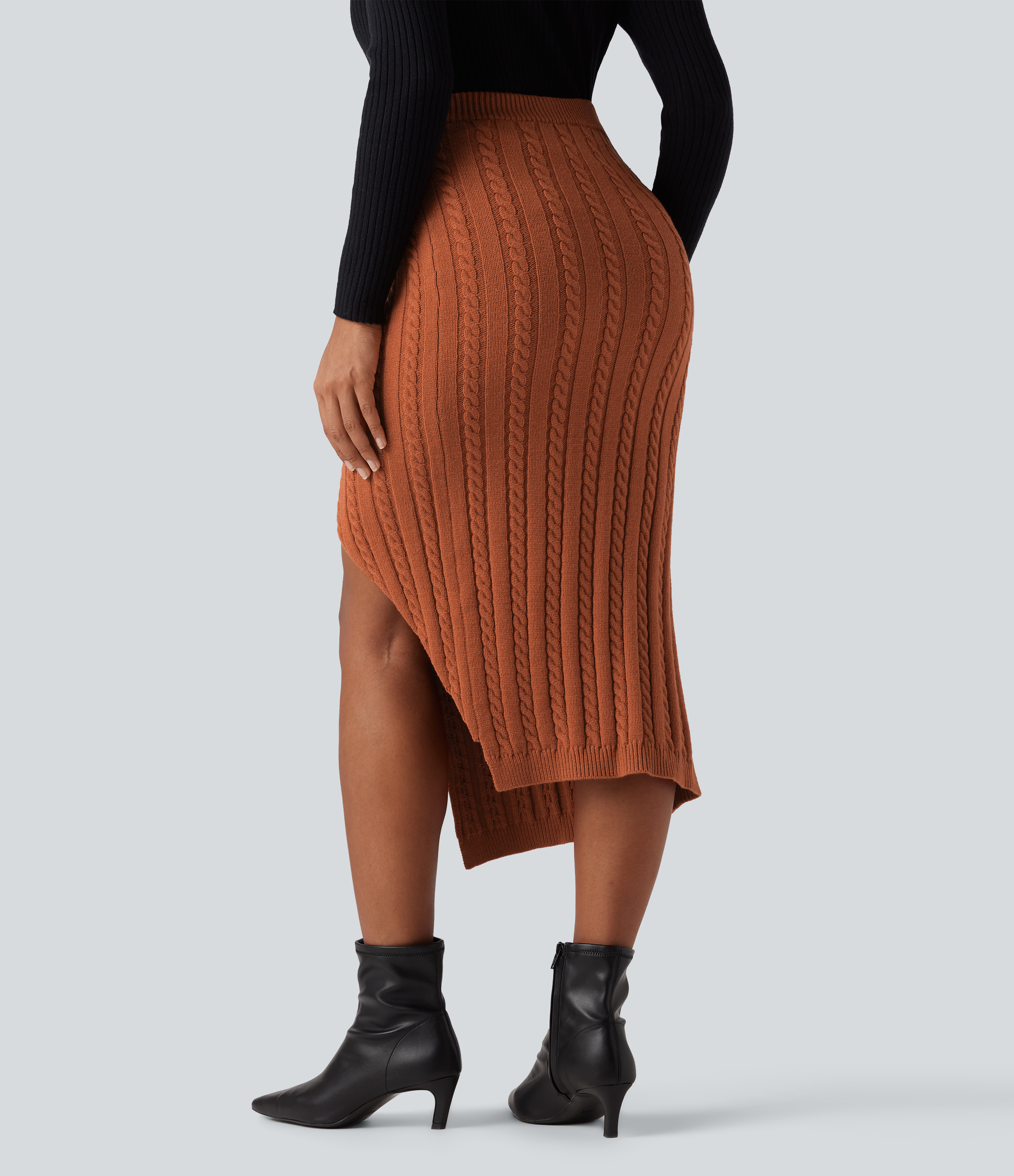 Mango Jupe-pull décontractée midi en maille torsadée, taille haute, moulante et fendue / 2
