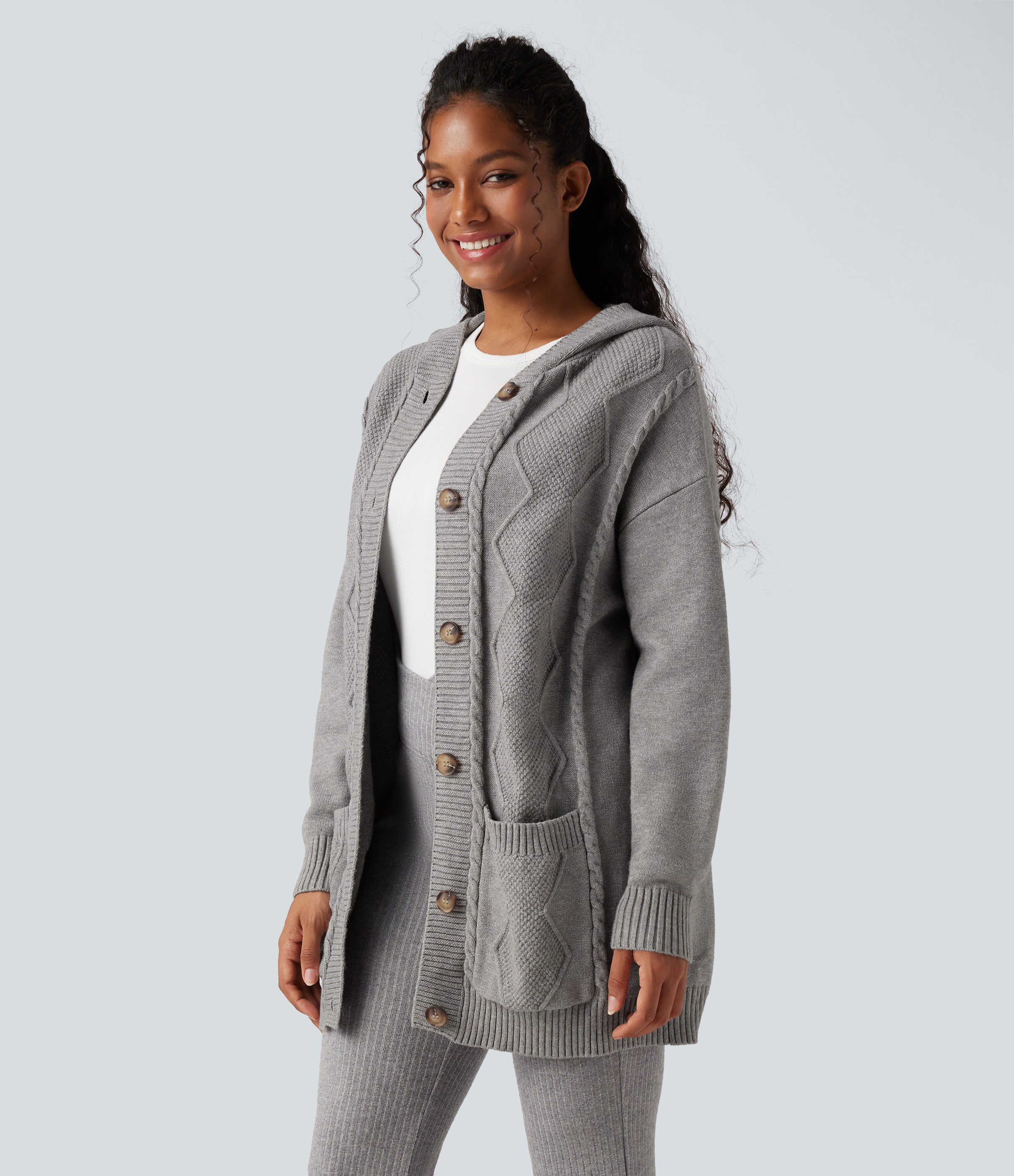 Hooded Button Fly Casual Cardigan with Pockets