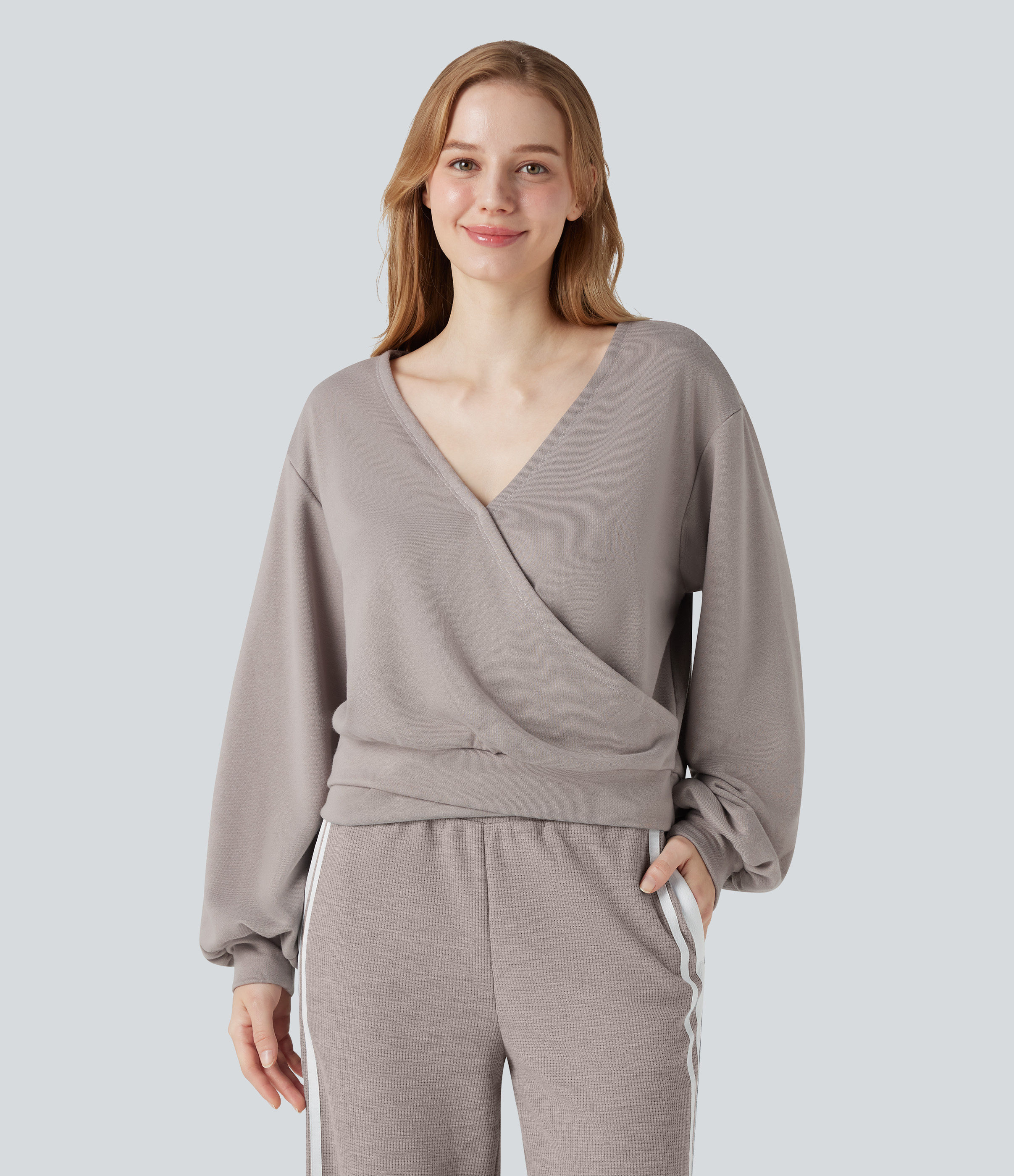 V Neck Long Sleeve Casual Sweatshirt