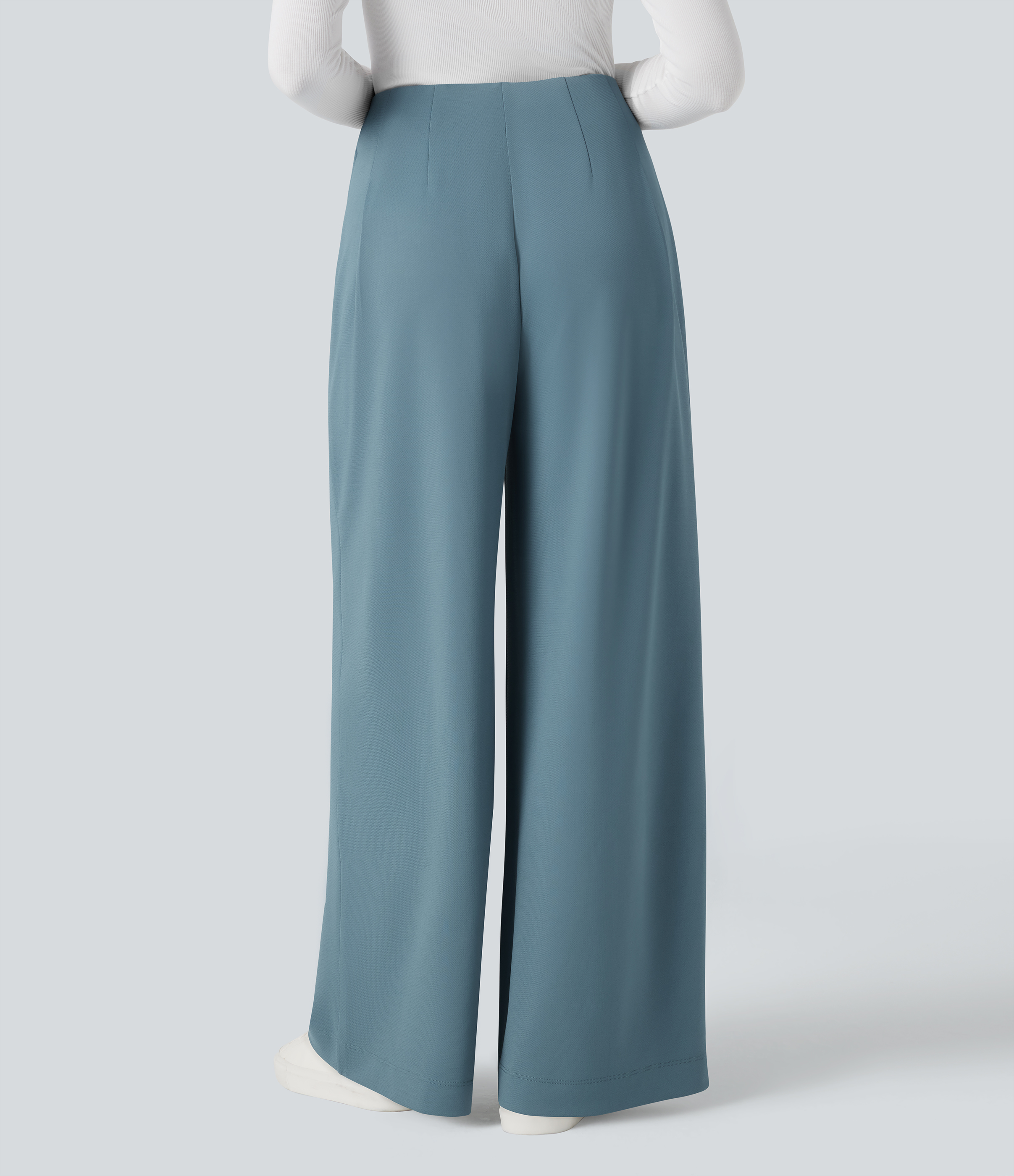 Coastline Blue Halara Flex™ Pantaloni de lucru din crep, cu talie înaltă, croială largă și buzunare / 2