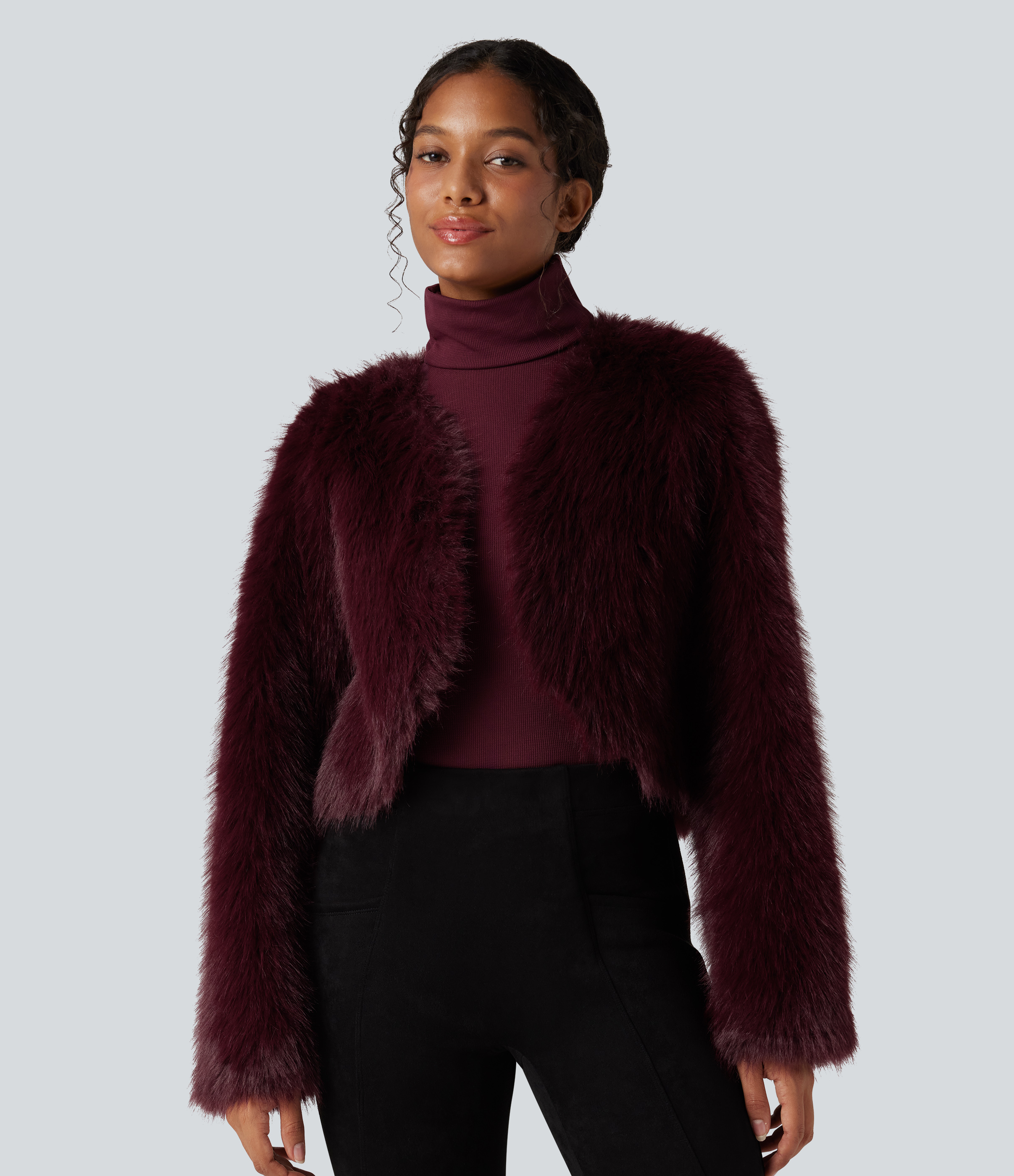 V Neck Long Sleeve Casual Faux Fur Coat