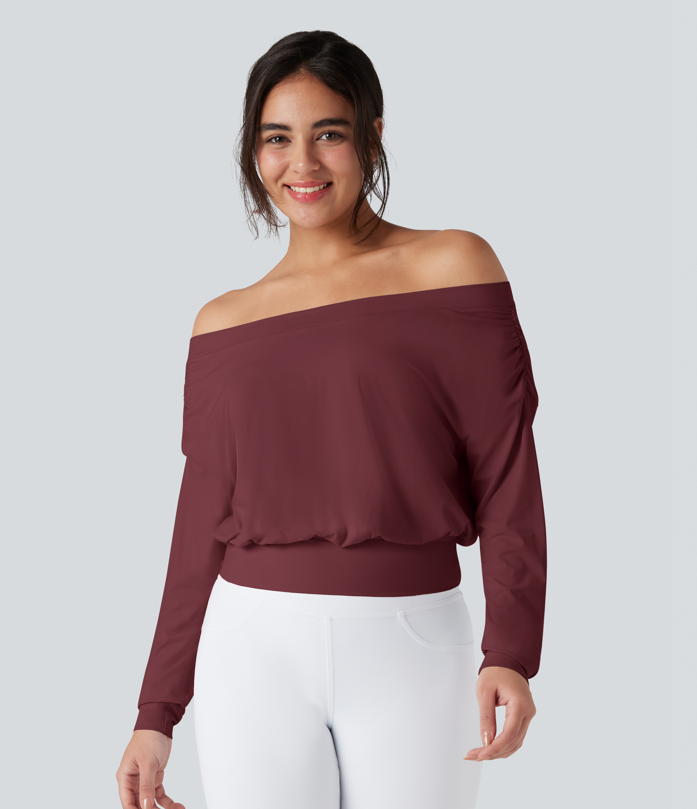 New Maroon Oversized, schulterfreies Yoga-Sport-Top mit InstantCool - schnelltrocknend / 1
