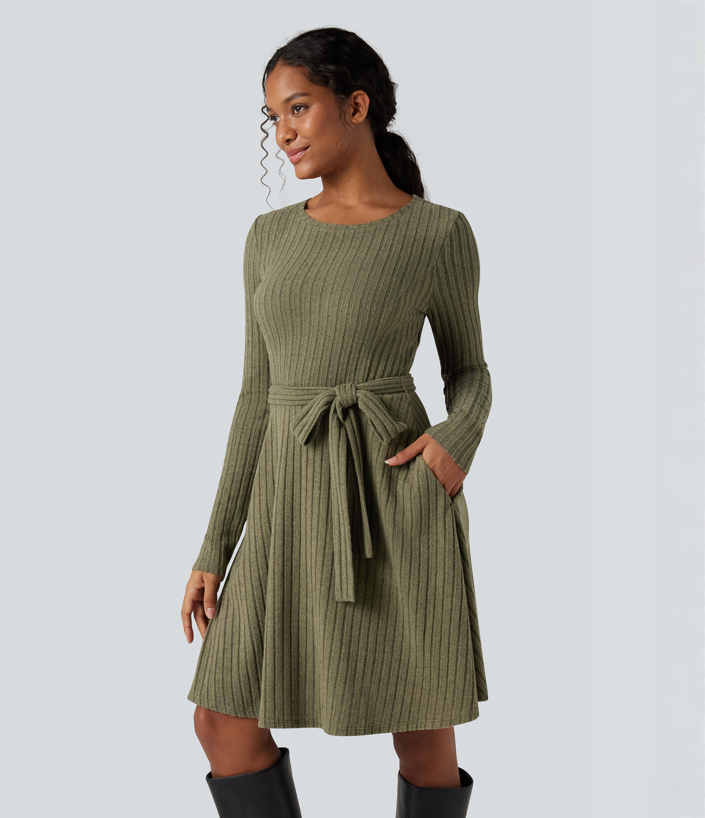 moss green casual dress XS Floral Velvet Ribbed Knit Round Neck Long Sleeve Belted with Pockets Size:US 24 Amy Adams Talks Batman Slack_2026-09-18T01:05:26.276Z Guest dresses Find the vintage inspired