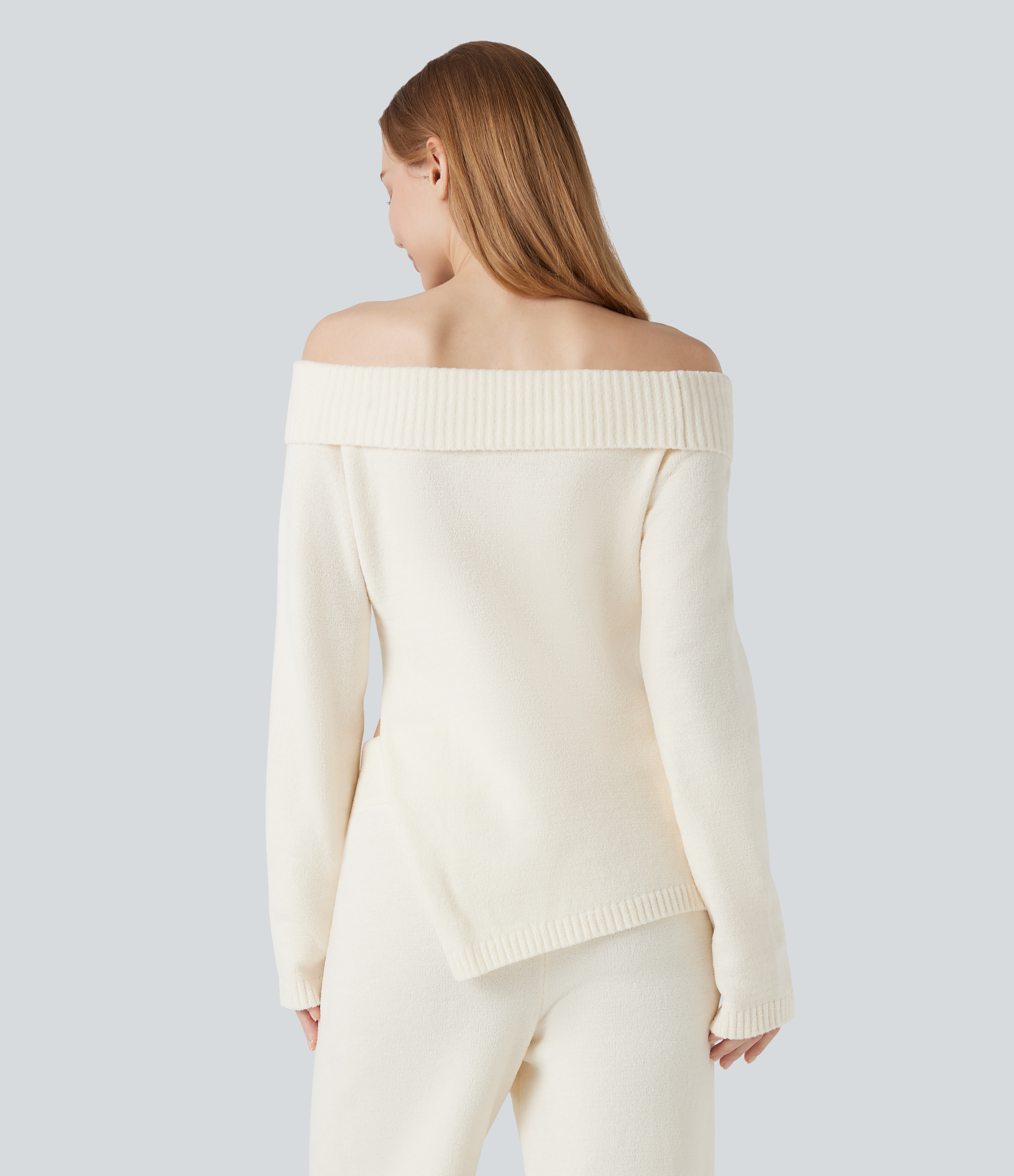 Gardenia Off-shoulder Long Sleeve Split Hem Lounge Top / 2