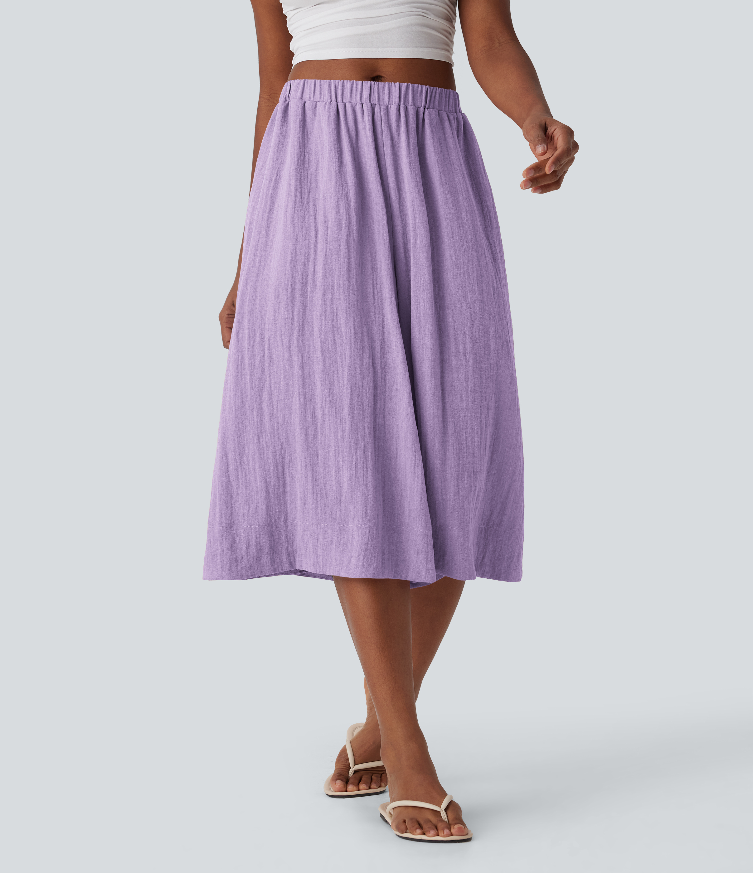 Fließende Hose mit mittelhohem Bund, Seitentasche, leinenähnlichem Material und weitem Bein