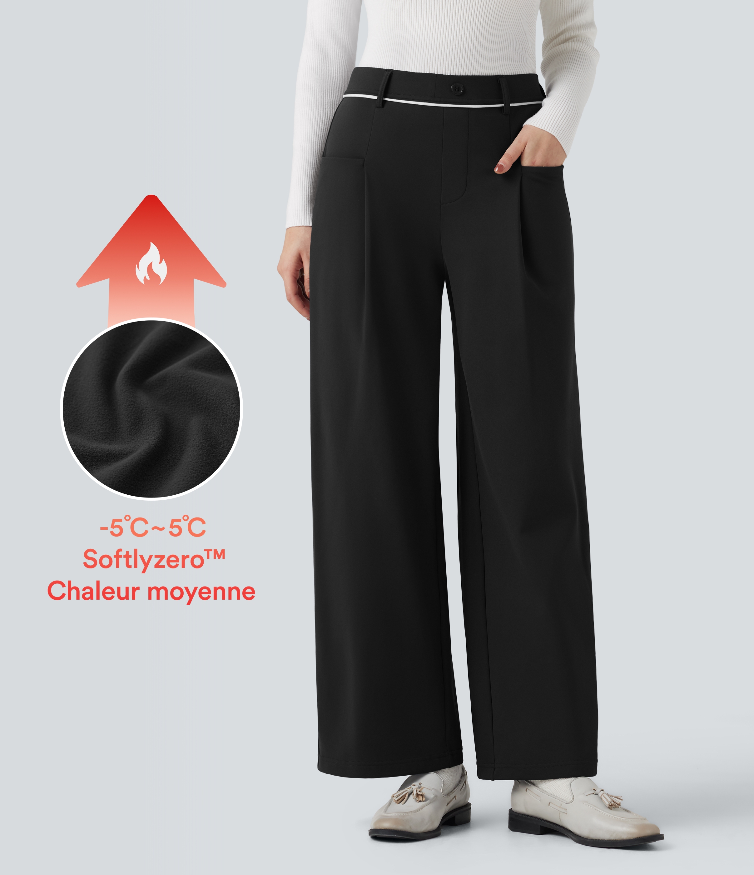 Pantalon tailleur droit thermique SoftlyZero™ Plush taille mi-haute avec poches