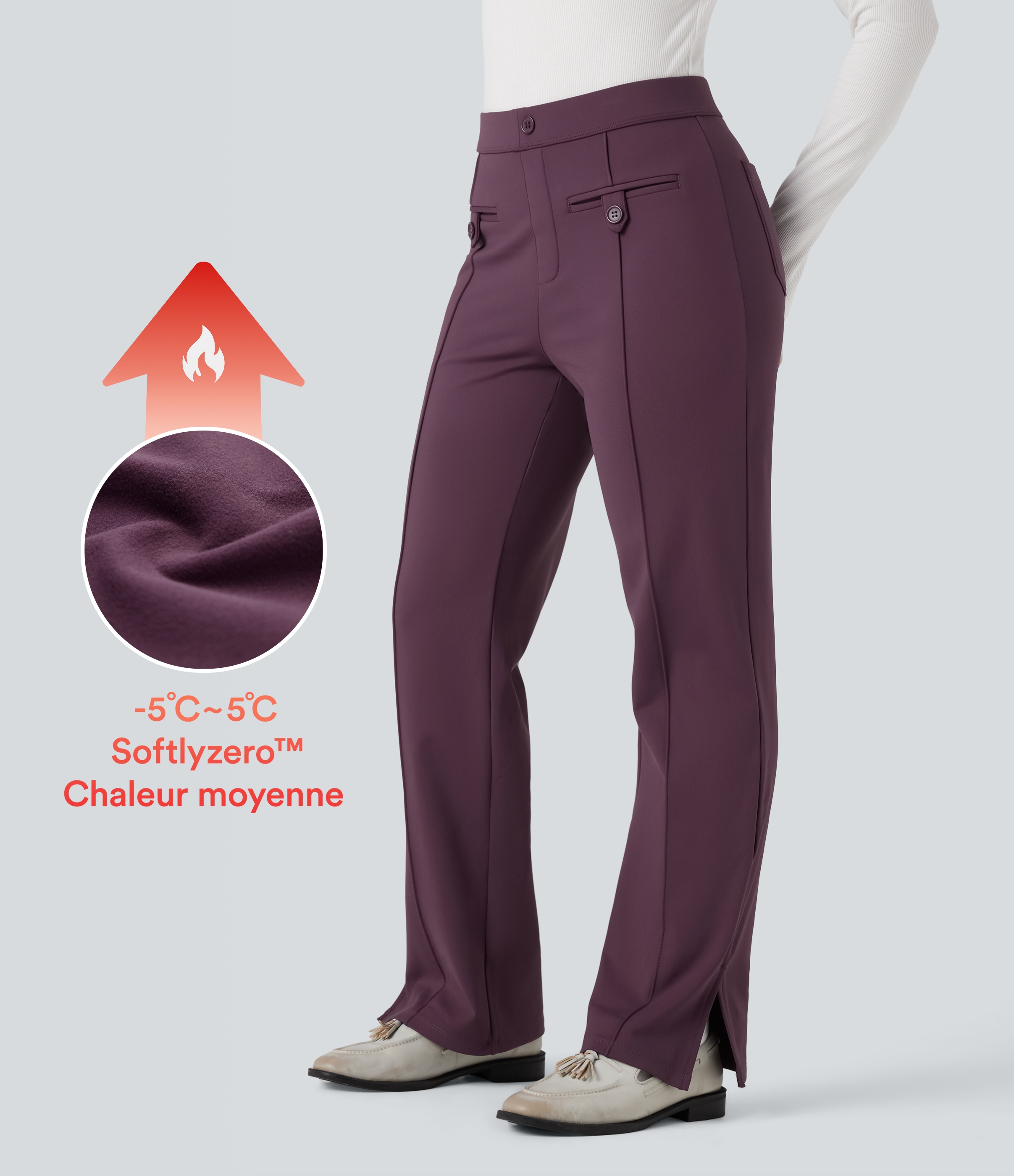 Pantalon tailleur thermique SoftlyZero™ Plush coupe droite ourlet fendu taille mi-haute avec poches