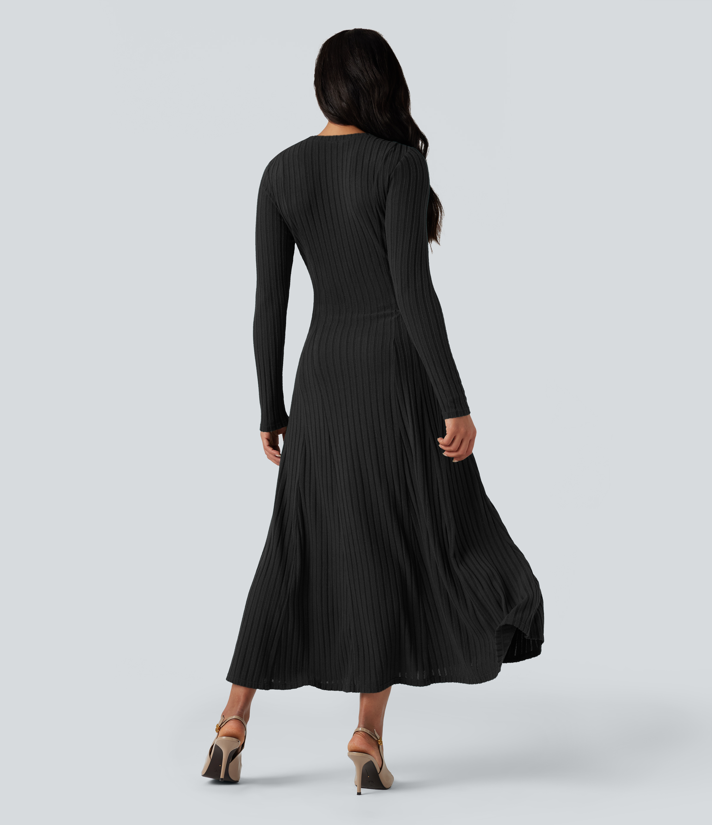 waffle knit henley maxi dress LONG SLEEVE HENLEY MAXI DRESS