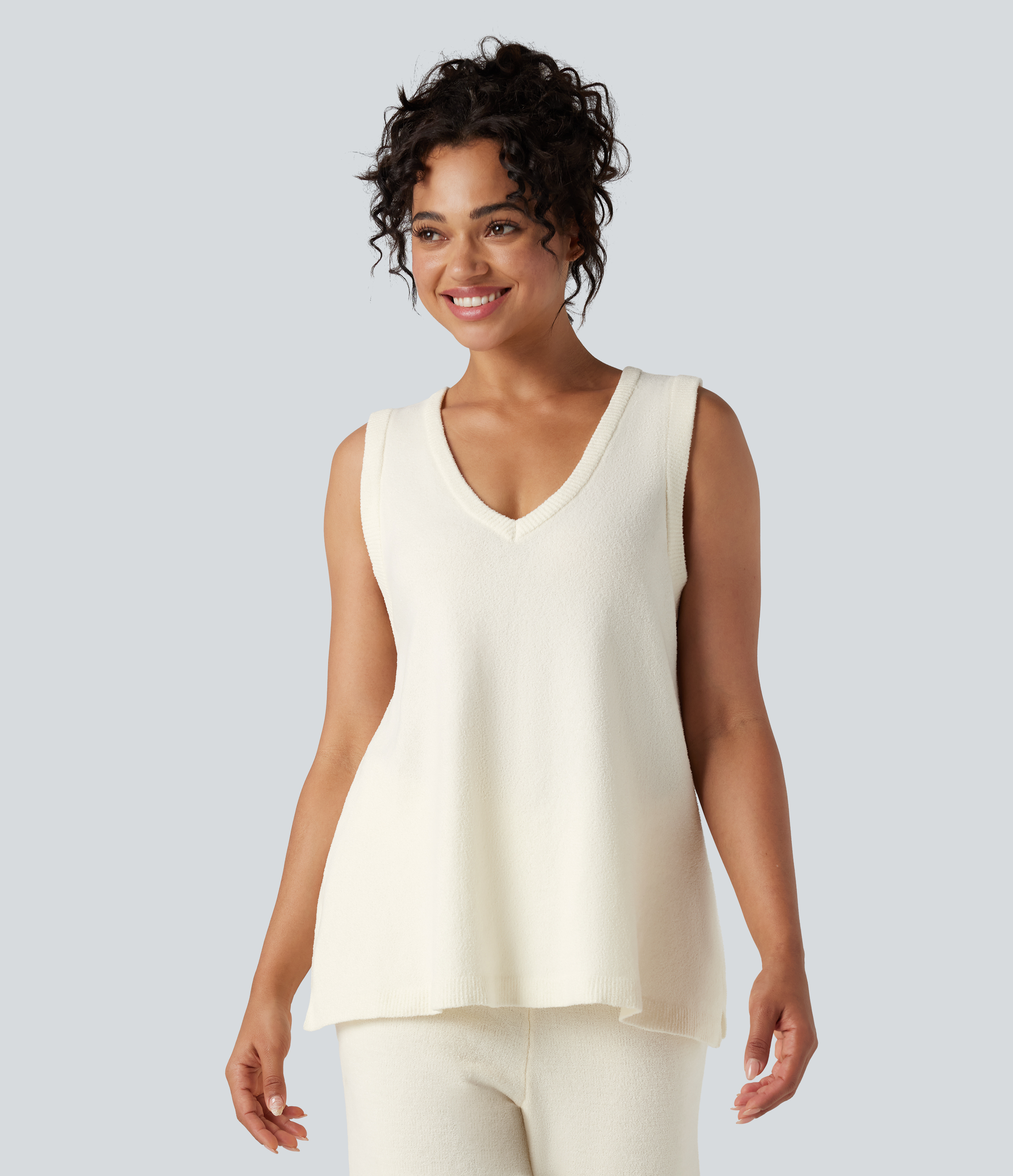 Deep V-neck Sleeveless Split Hem Lounge Top