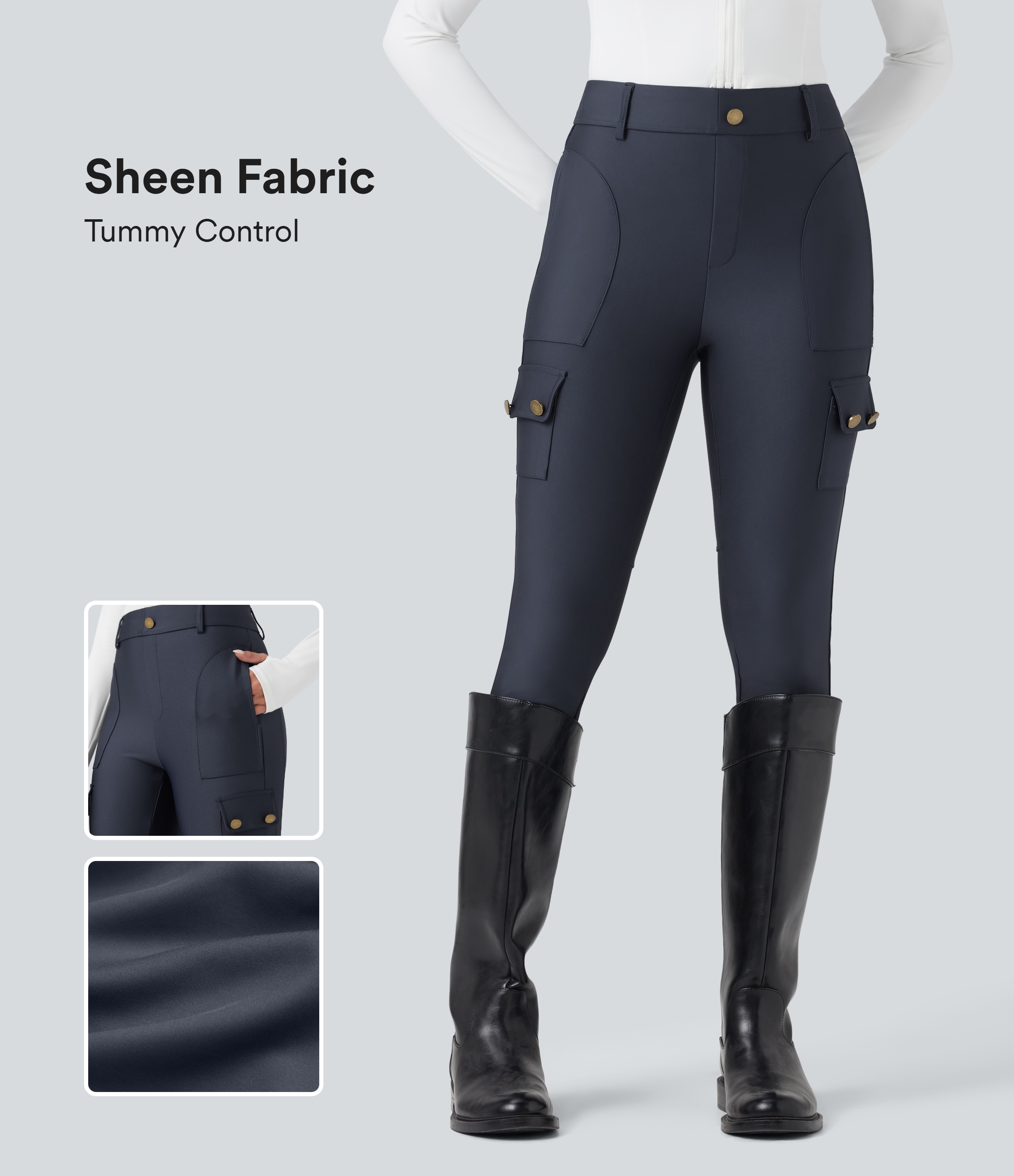 Glänzende 7/8-Leggings mit hohem Bund und mehreren Taschen