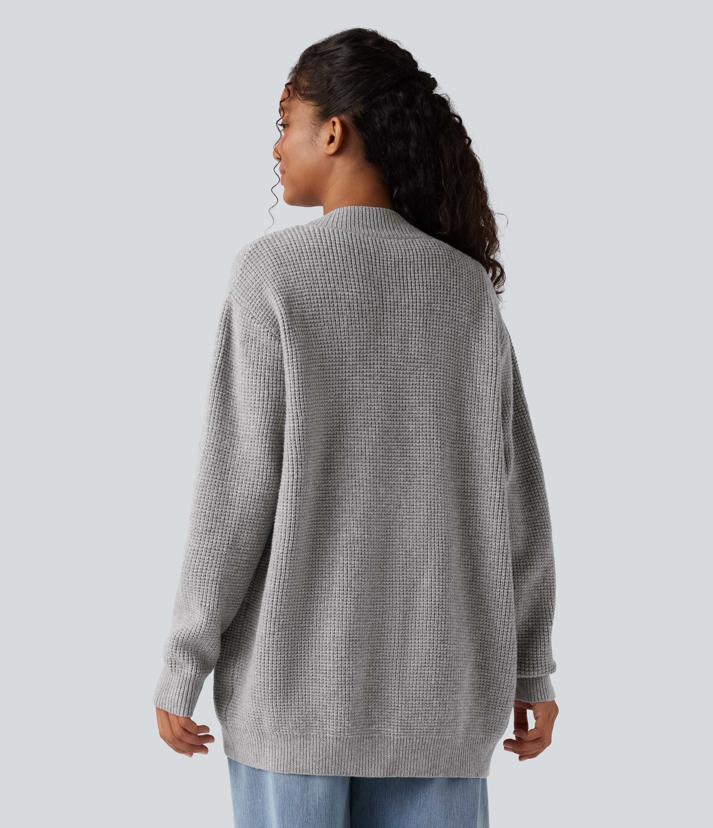 Opal Gray Open Front Long Sleeve Casual Cardigan with Pockets / 2